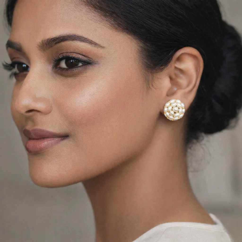 Classic Pearl Stud Earrings for Women | Round Designer Pearl