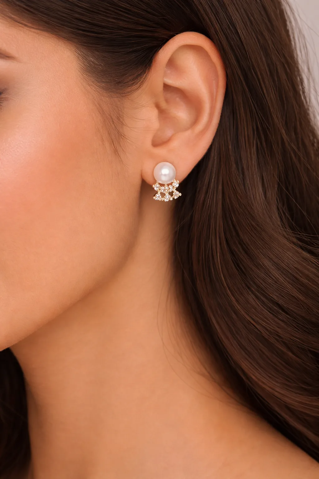 Elegant Pearl Stud Earrings with CZ Stones |