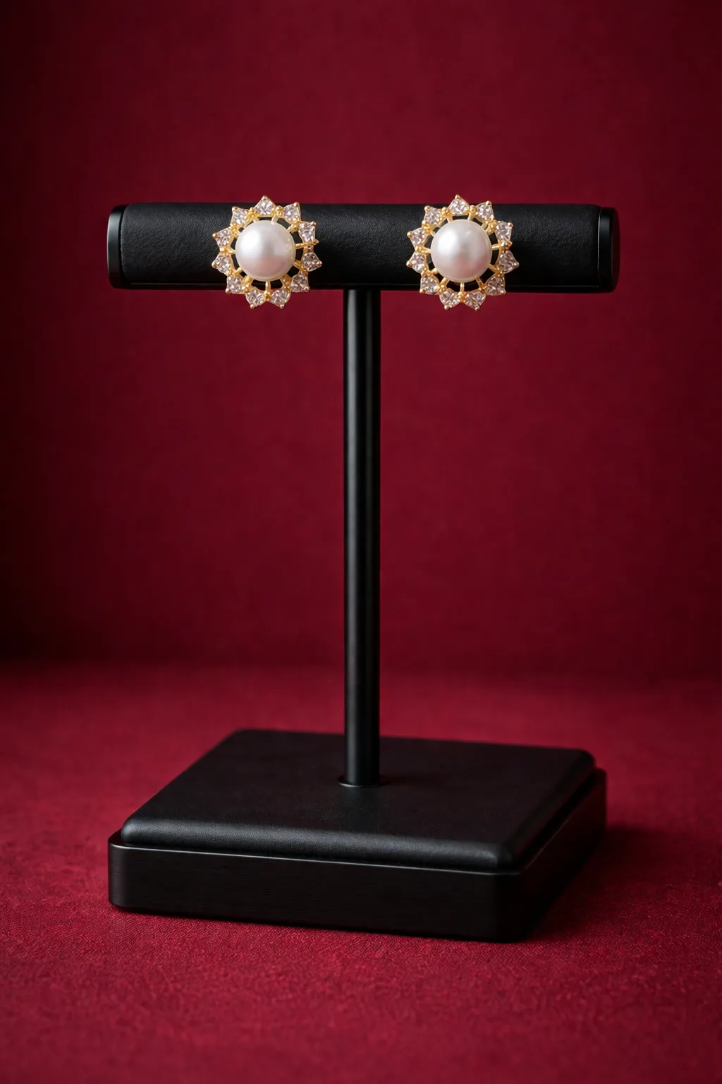 Pearl Stud Earrings with CZ Halo Design