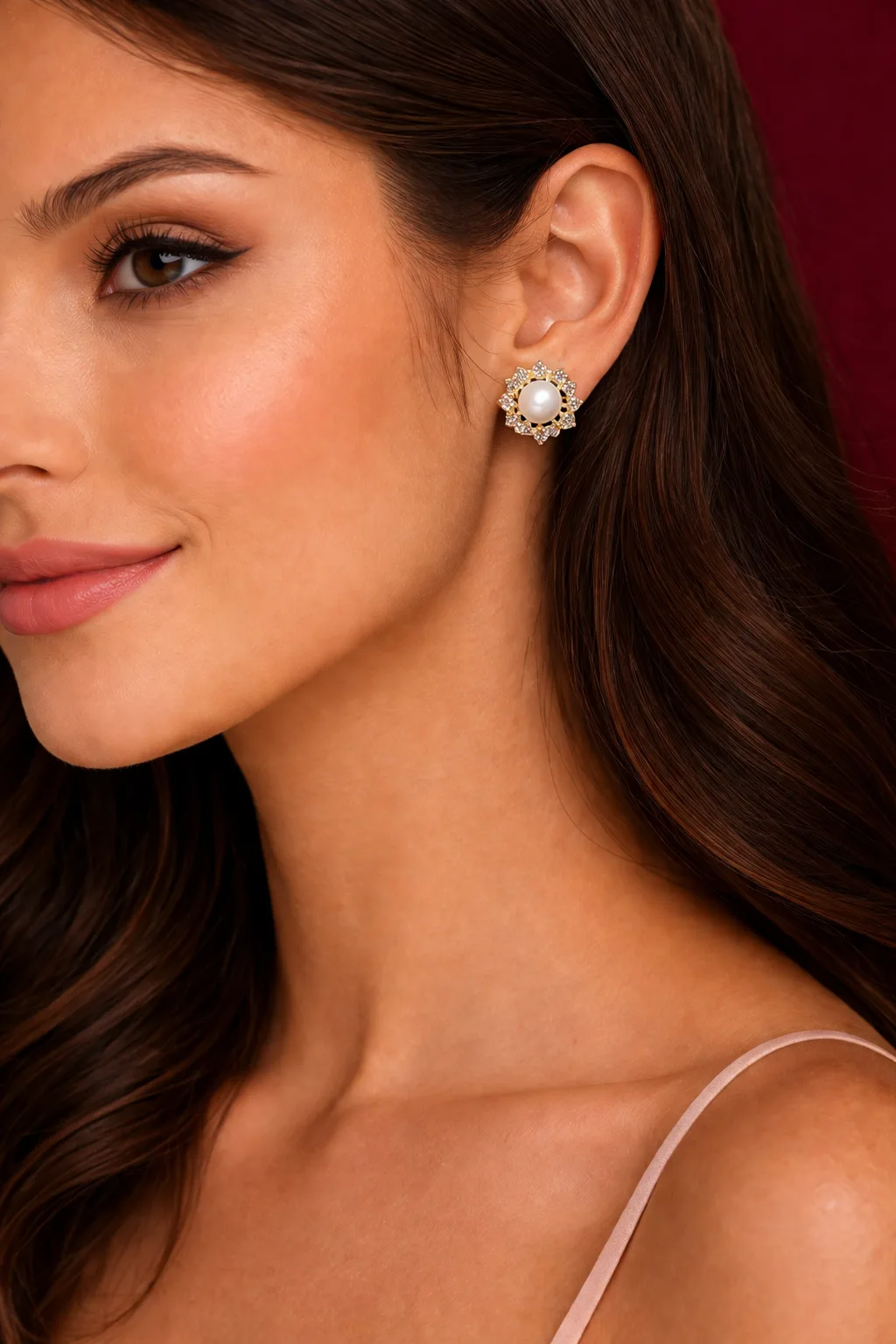 Pearl Stud Earrings with CZ Halo Design |