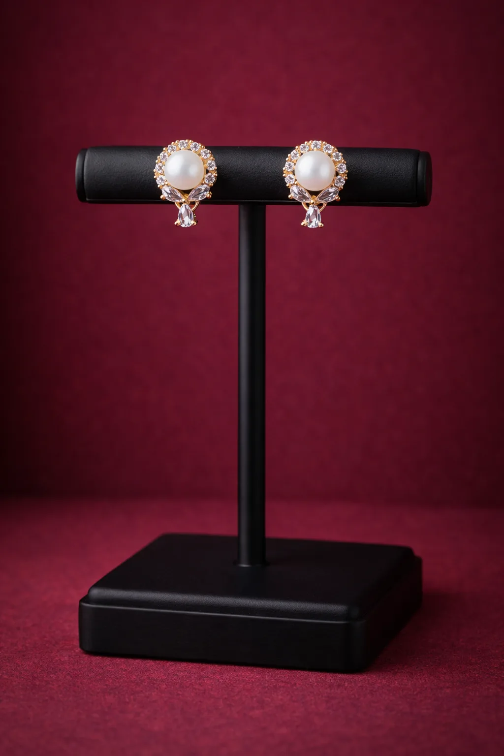 Pearl Stud Earrings with CZ Drop Design