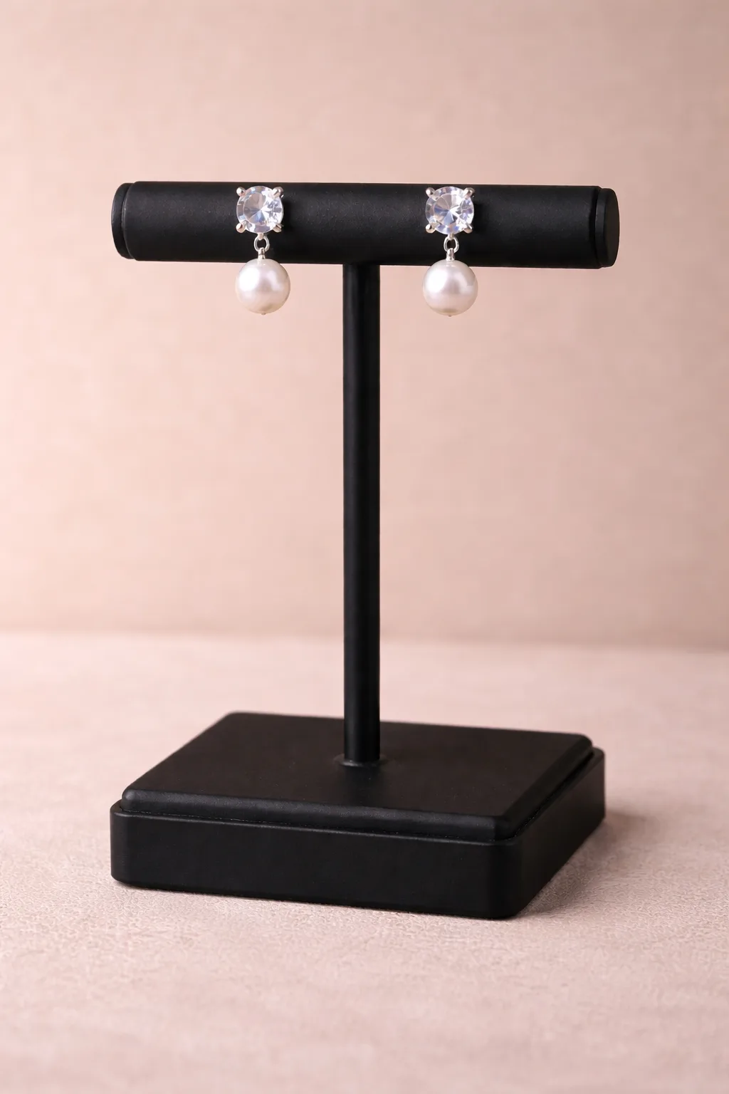 Pearl Drop Earrings with Crystal Stud Design