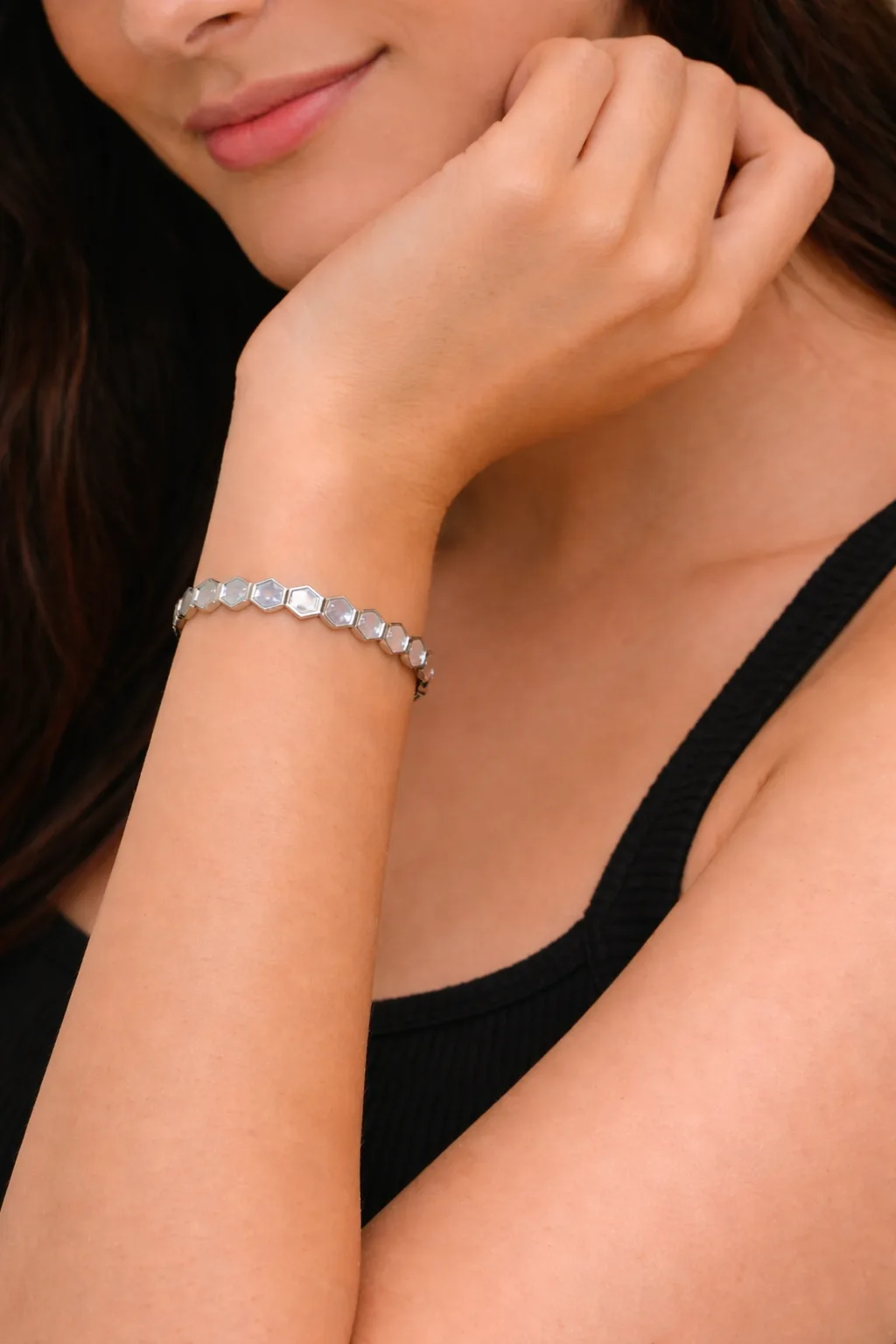 Elegant Silver Hexagon Bracelet for Women