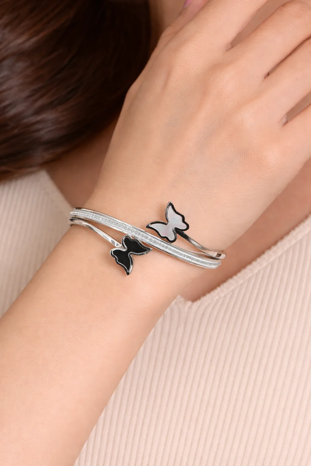 Elegant Silver Butterfly Open Cuff Bracelet for Women