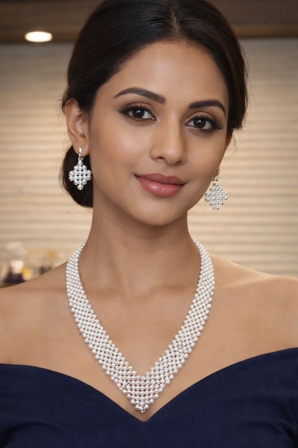 Elegant Multi Layer Pearl Necklace Set for Women thumbnail 3