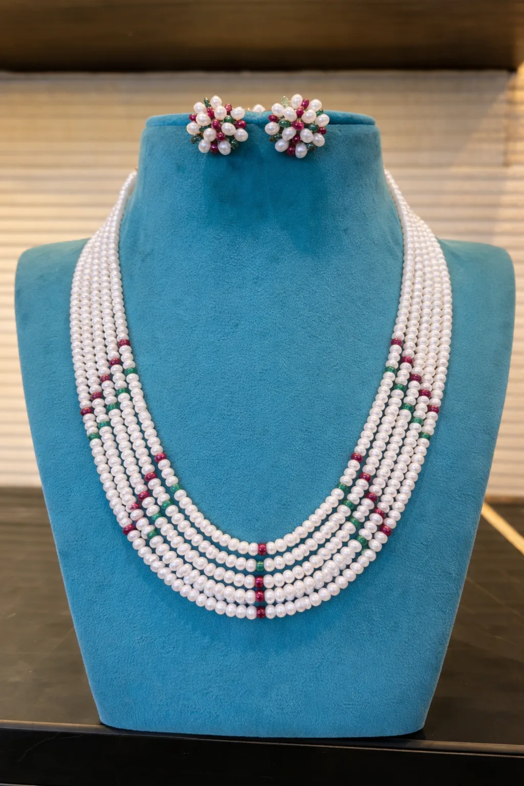 Multi Layer Pearl Necklace Set with Color Beads