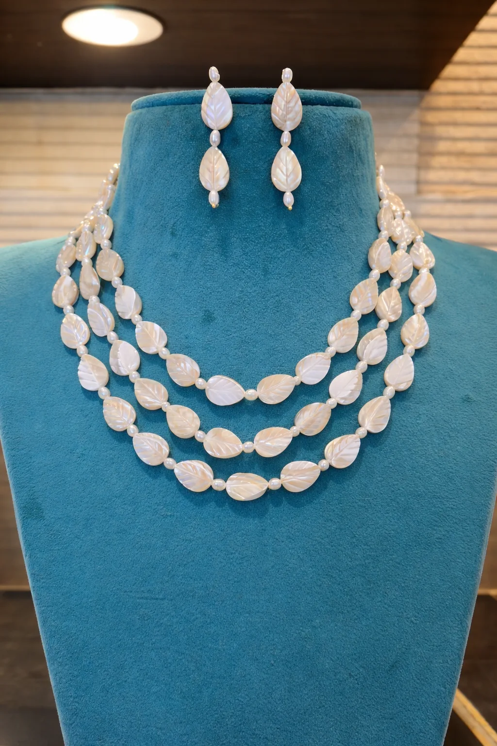 Designer Leaf Pearl Necklace Set for Women