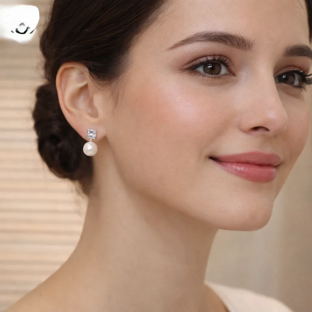 Pearl Drop Earrings with Crystal Stud Design |