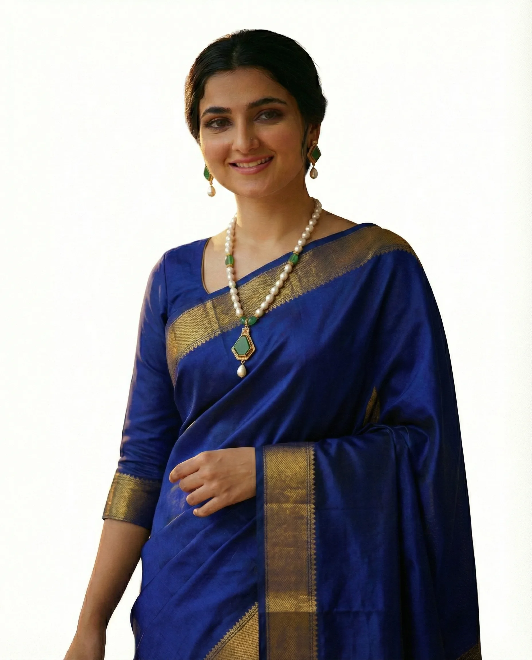 pearl necklace with green stone