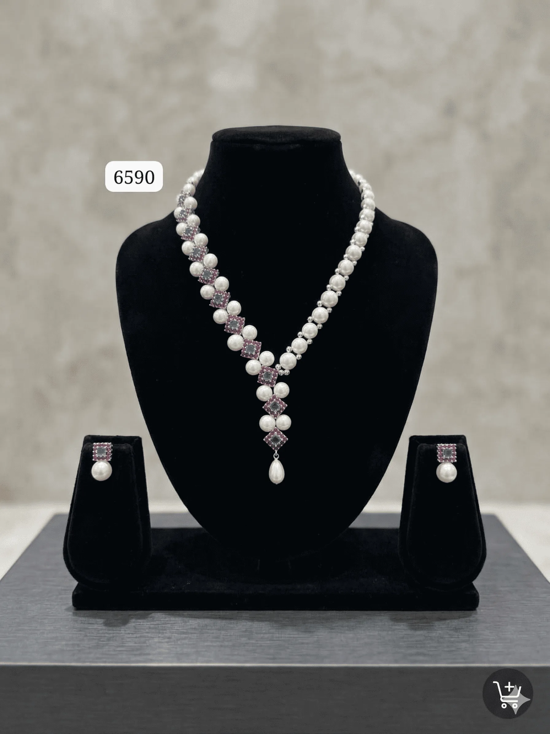 Elegant Pearl Necklace Set with Emerald Stone Accents & Drop Pendant