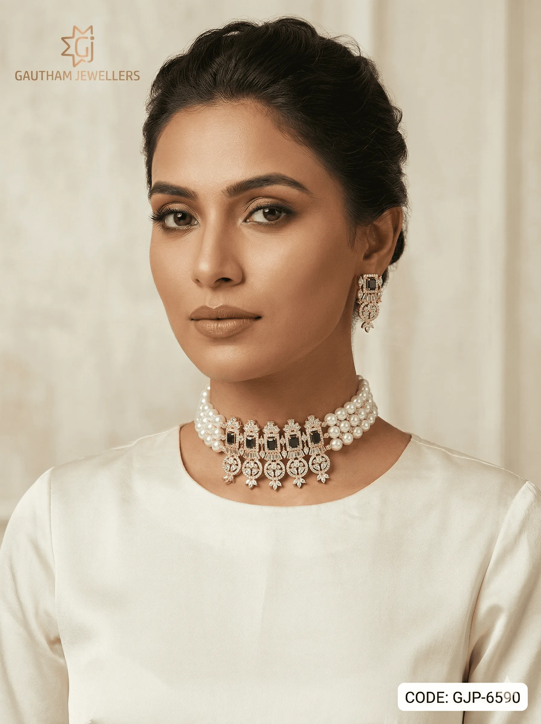 Royal Pearl Choker Necklace Set with Kundan Detailing