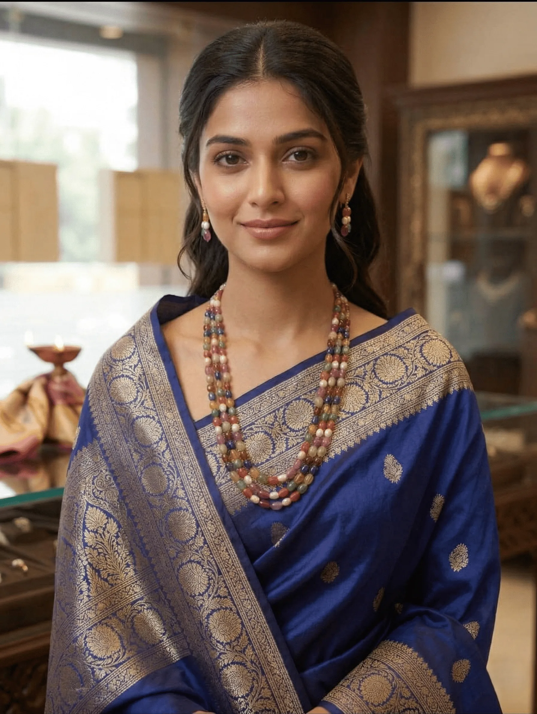 Multi Sapphire Beaded Layered Necklace | Elegant Colorful Sapphire Mala