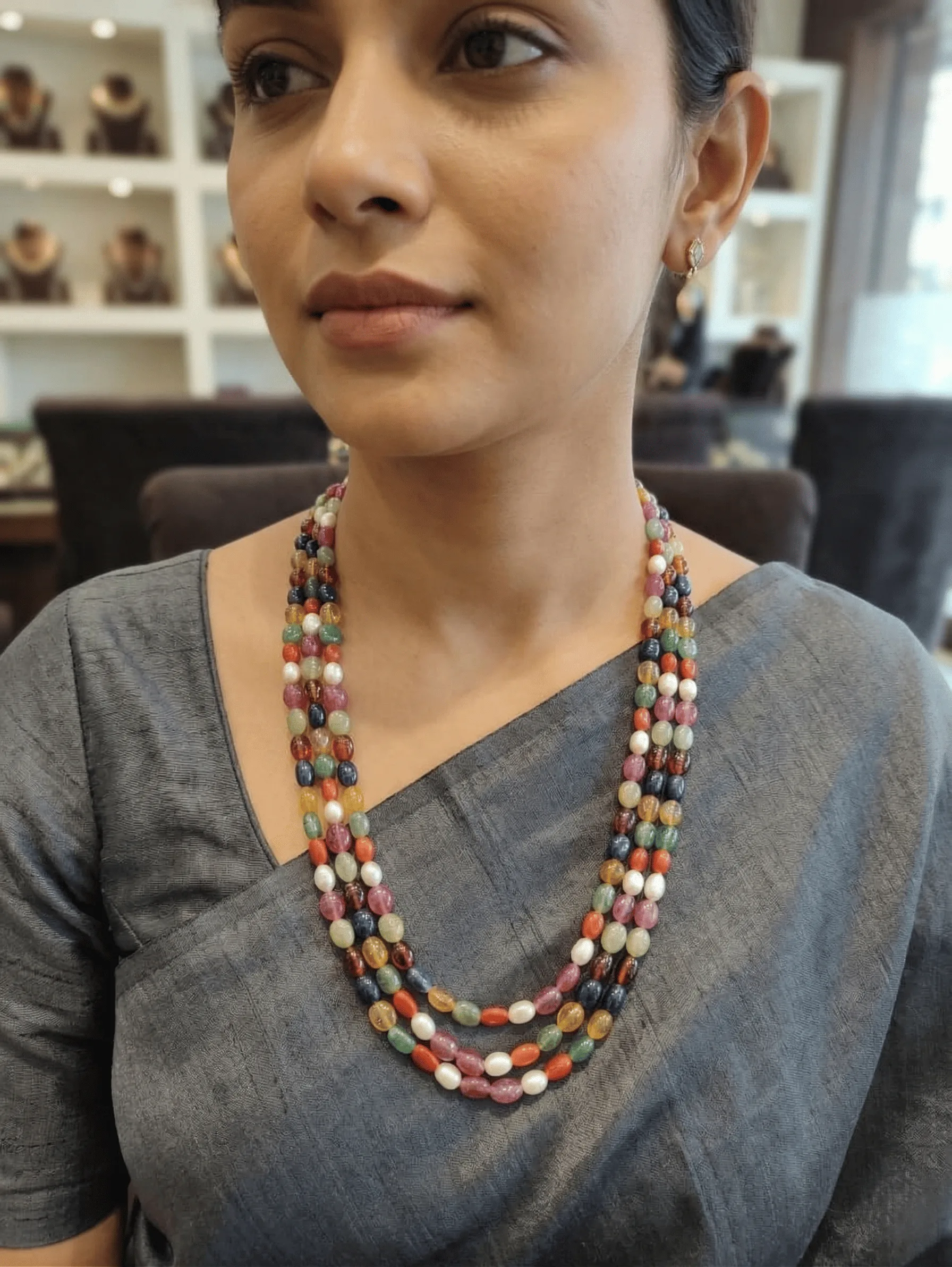 Multi Sapphire Beaded Layered Necklace | Elegant Colorful Sapphire Mala