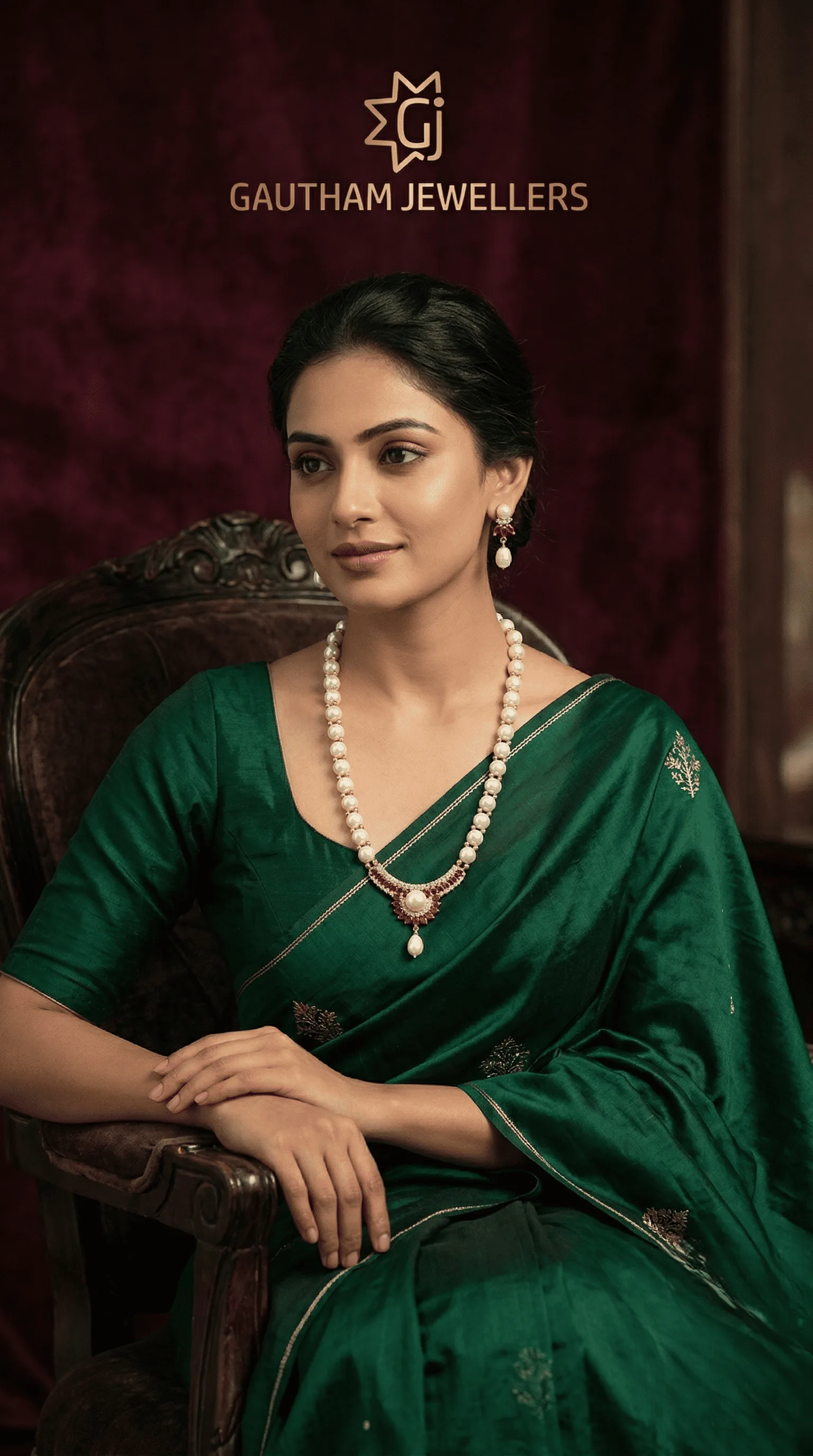 Elegant Pearl Necklace Set with Traditional Pendant & Pearl Drop