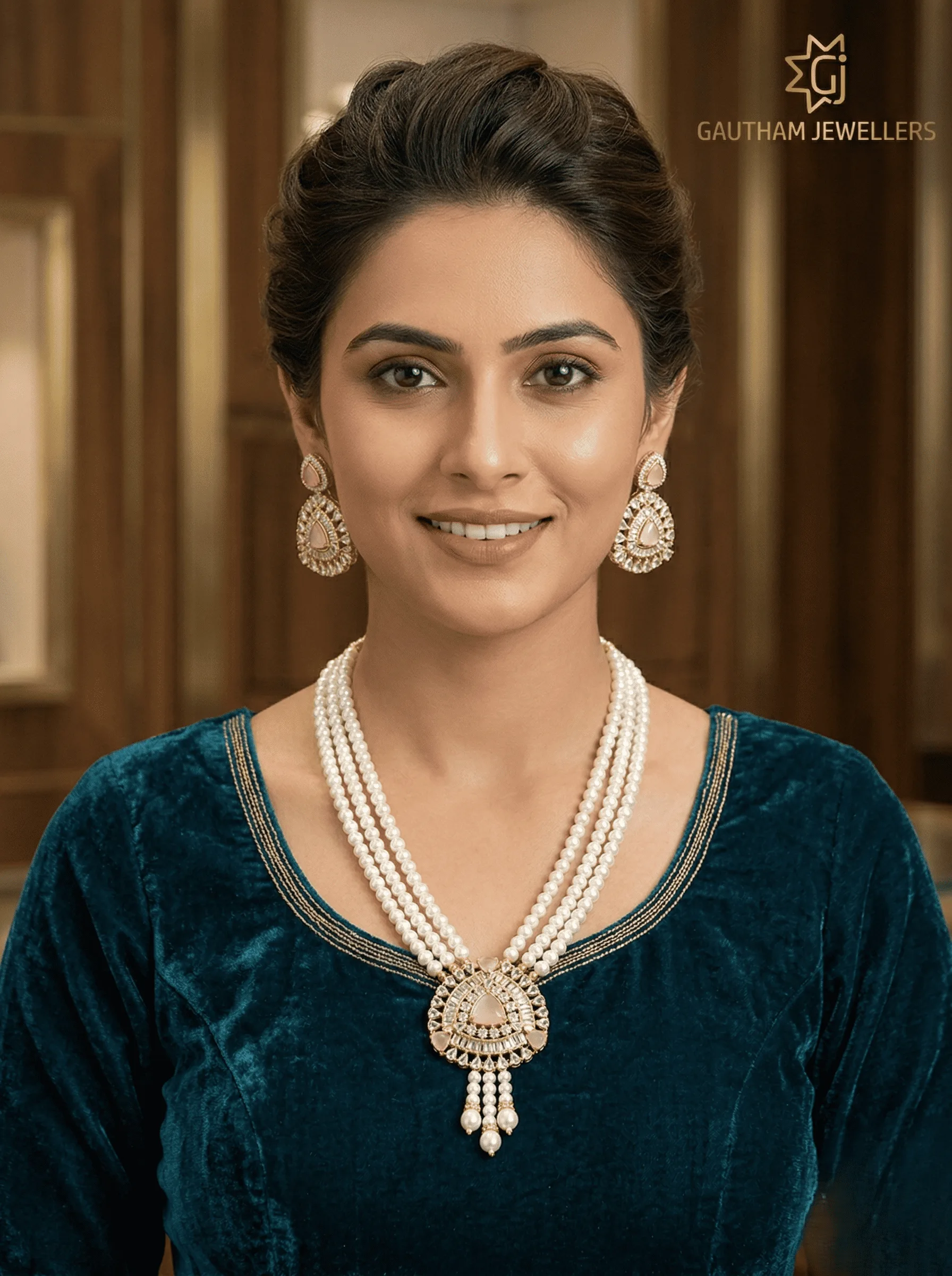 Elegant Multi-Layer Pearl Necklace Set with Designer Pendant & Pearl Drops | Bridal & Festive Jewellery