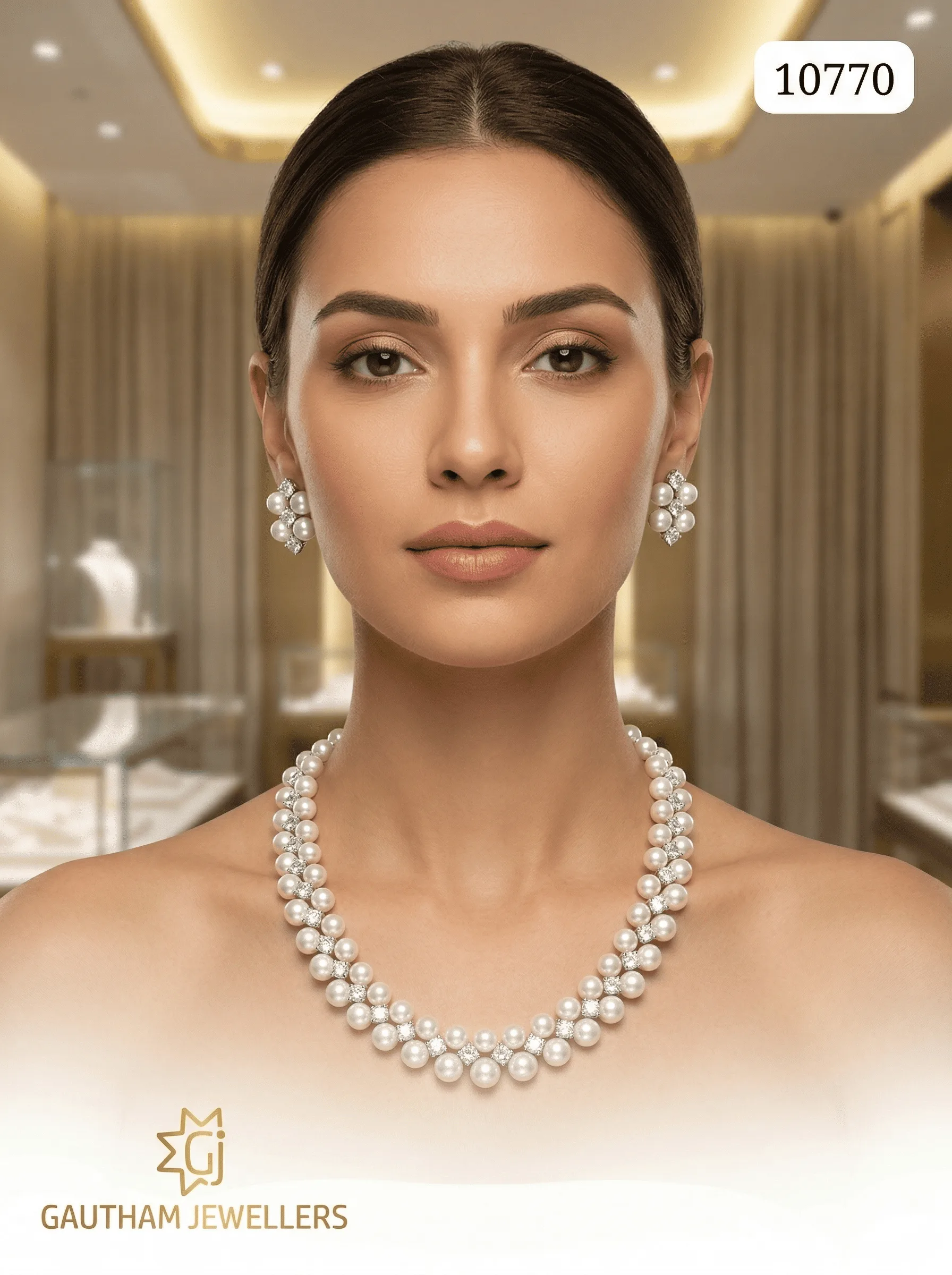 Classic Pearl Necklace Set with Diamond Finish Accents | Elegant Party & Bridal Jewellery