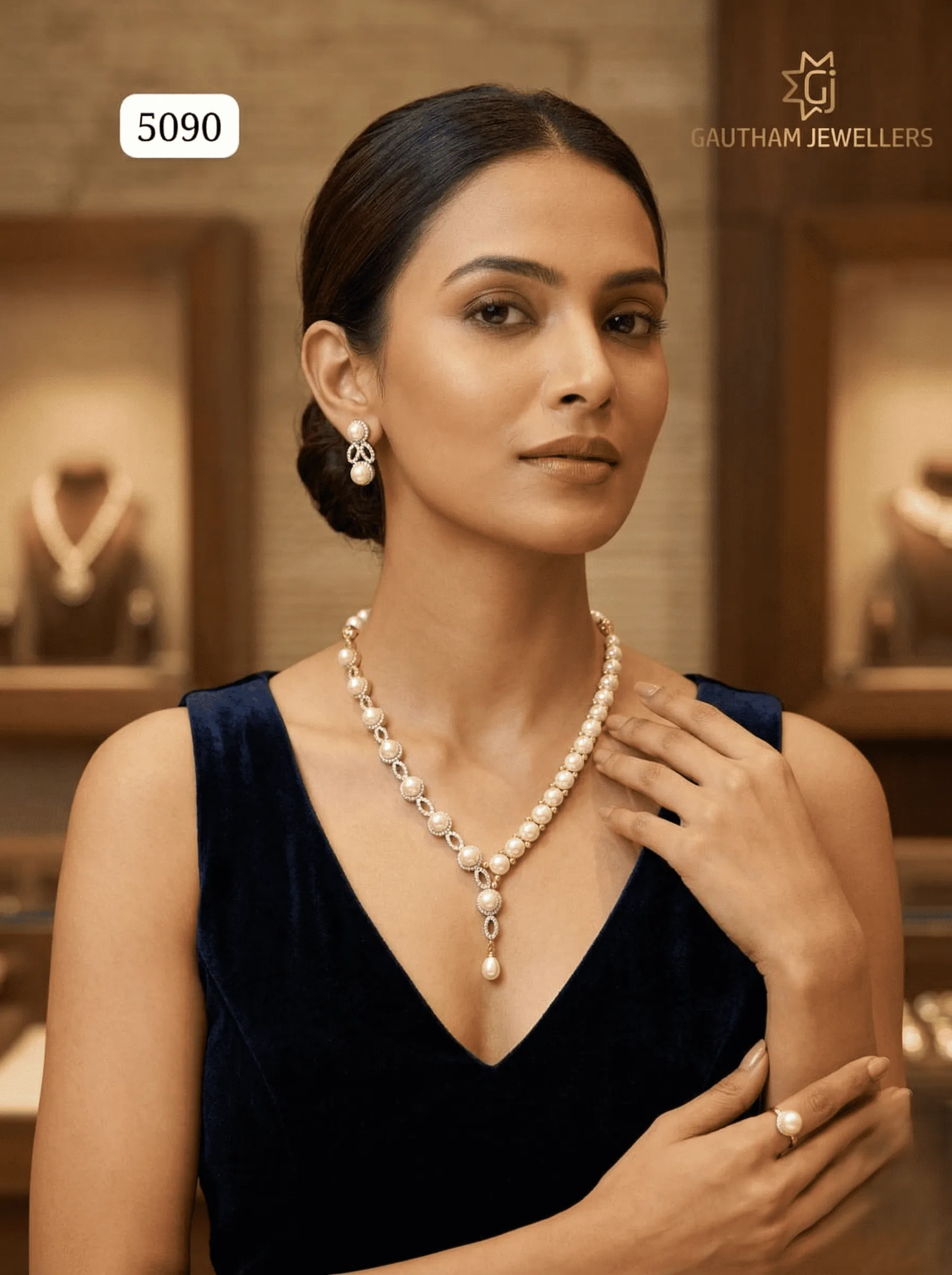 Elegant Pearl Necklace Set with Designer Link Chain & Drop Pendant | Party & Evening Wear Jewellery