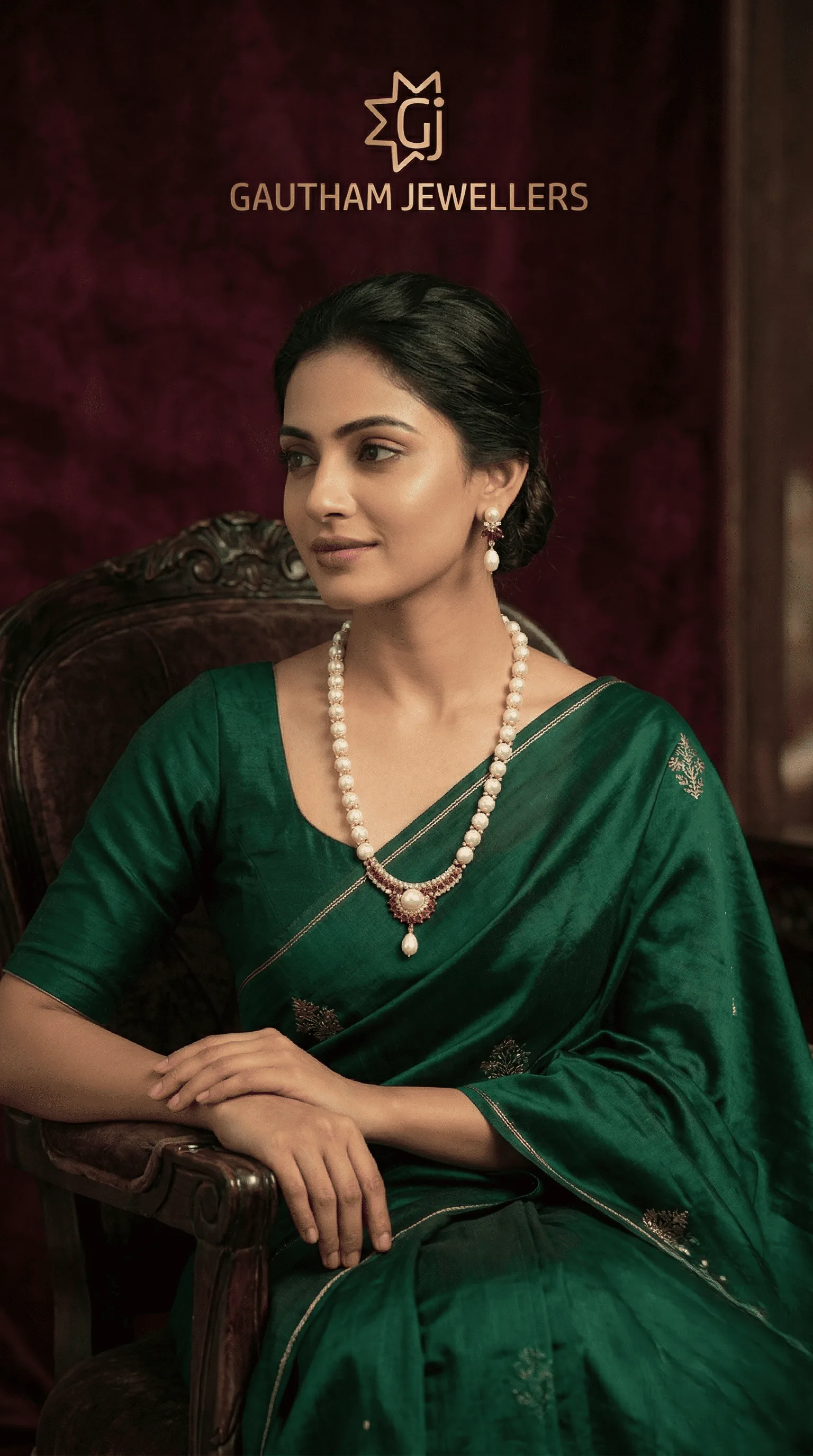 Traditional Pearl Necklace Set with Antique Ruby Pendant & Drop Pearl | Bridal & Festive Jewellery