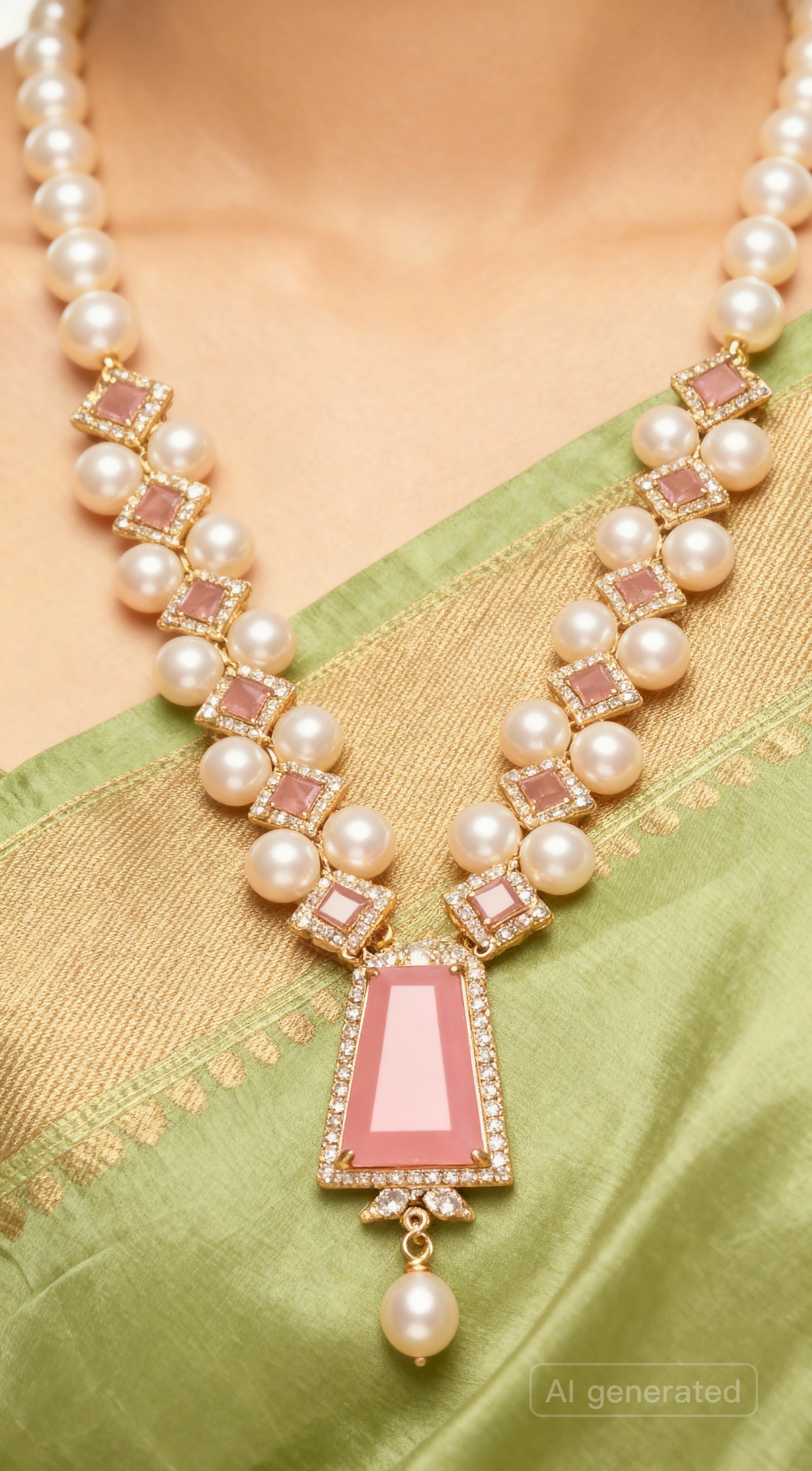 pearl necklace with pink pendent