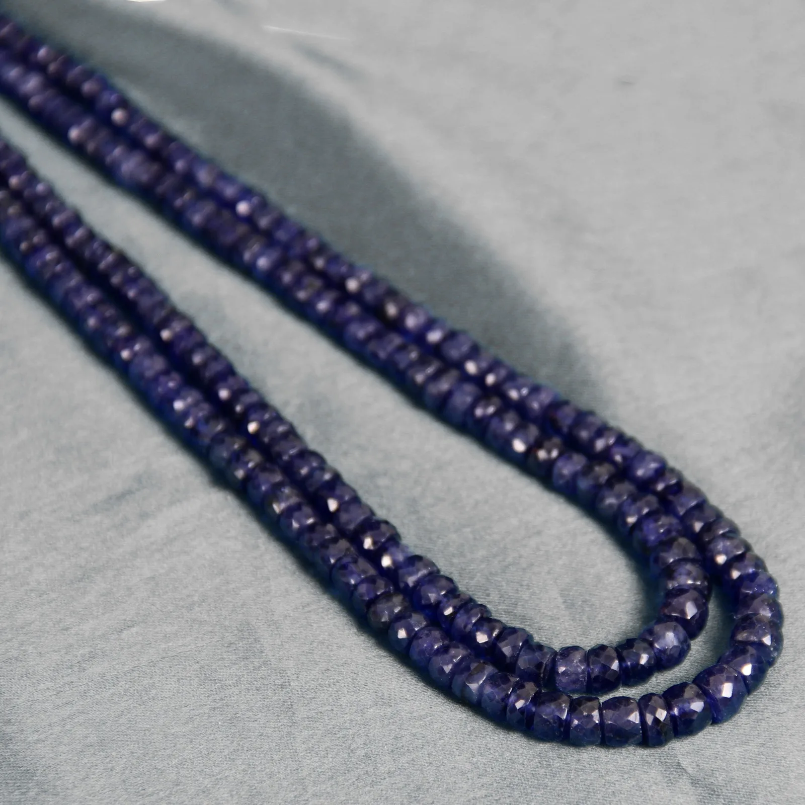 Blue Sapphire Cube Beads Necklace – Triple Layer Natural Neelam Mala