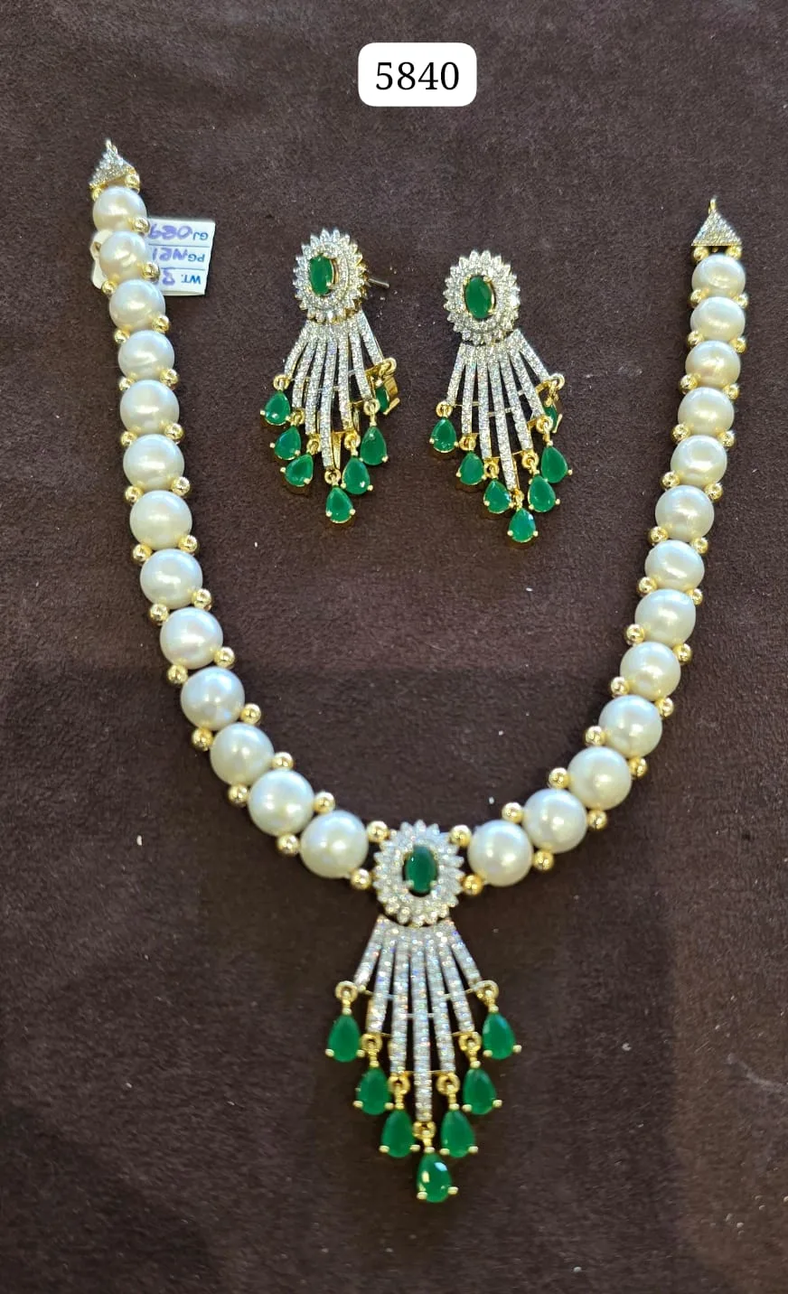 Luxury Pearl Necklace Set with Green Stone Pendant & Drop Design | Party & Bridal Jewellery