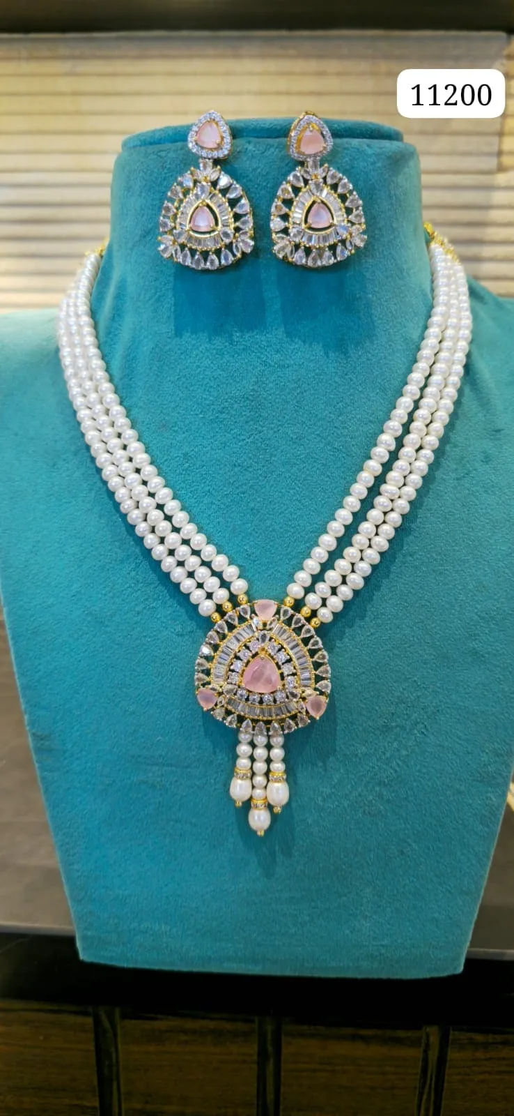 Elegant Multi-Layer Pearl Necklace Set with Designer Pendant & Pearl Drops | Bridal & Festive Jewellery thumbnail 1