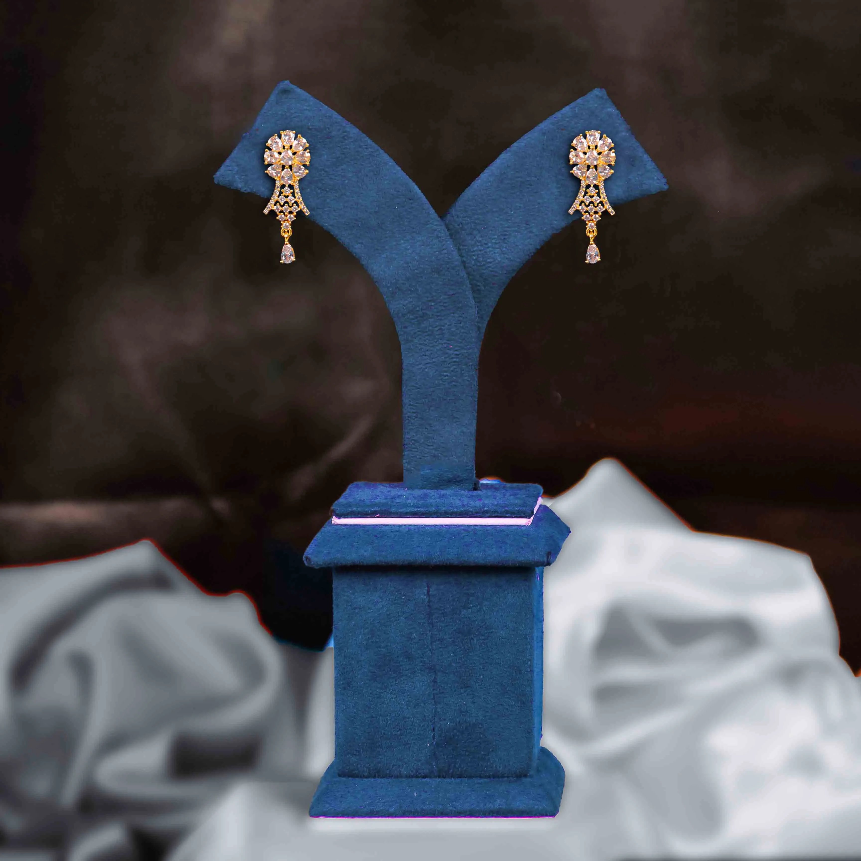 Elegant Moissanite Finish Drop Earrings with Sparkling Stones