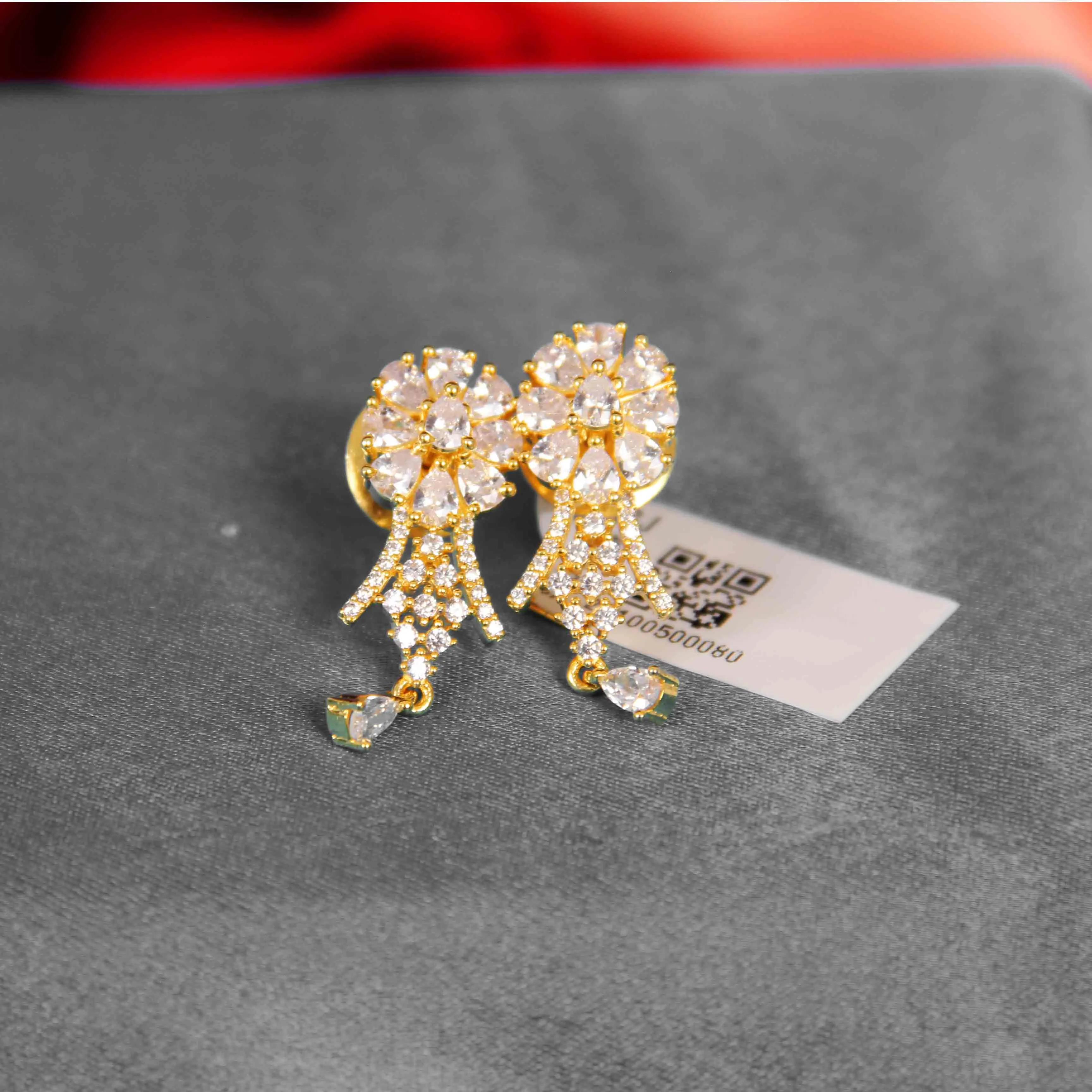 Floral Moissanite Drop Earrings in Gold Finish | Luxury Sparkling Earrings