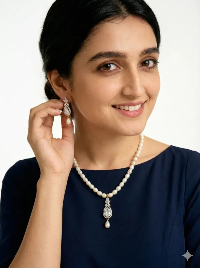 Real Pearl Necklace with Elegant Pendant