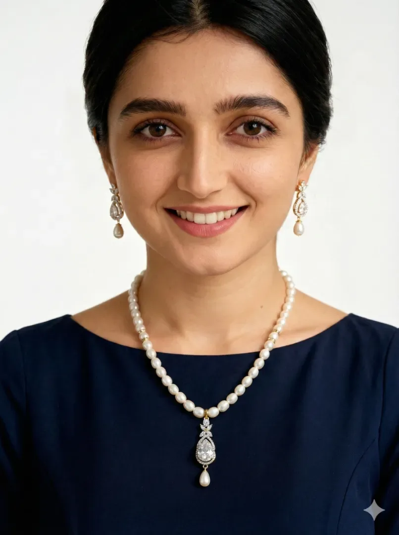 Real Pearl Necklace with Elegant Pendant