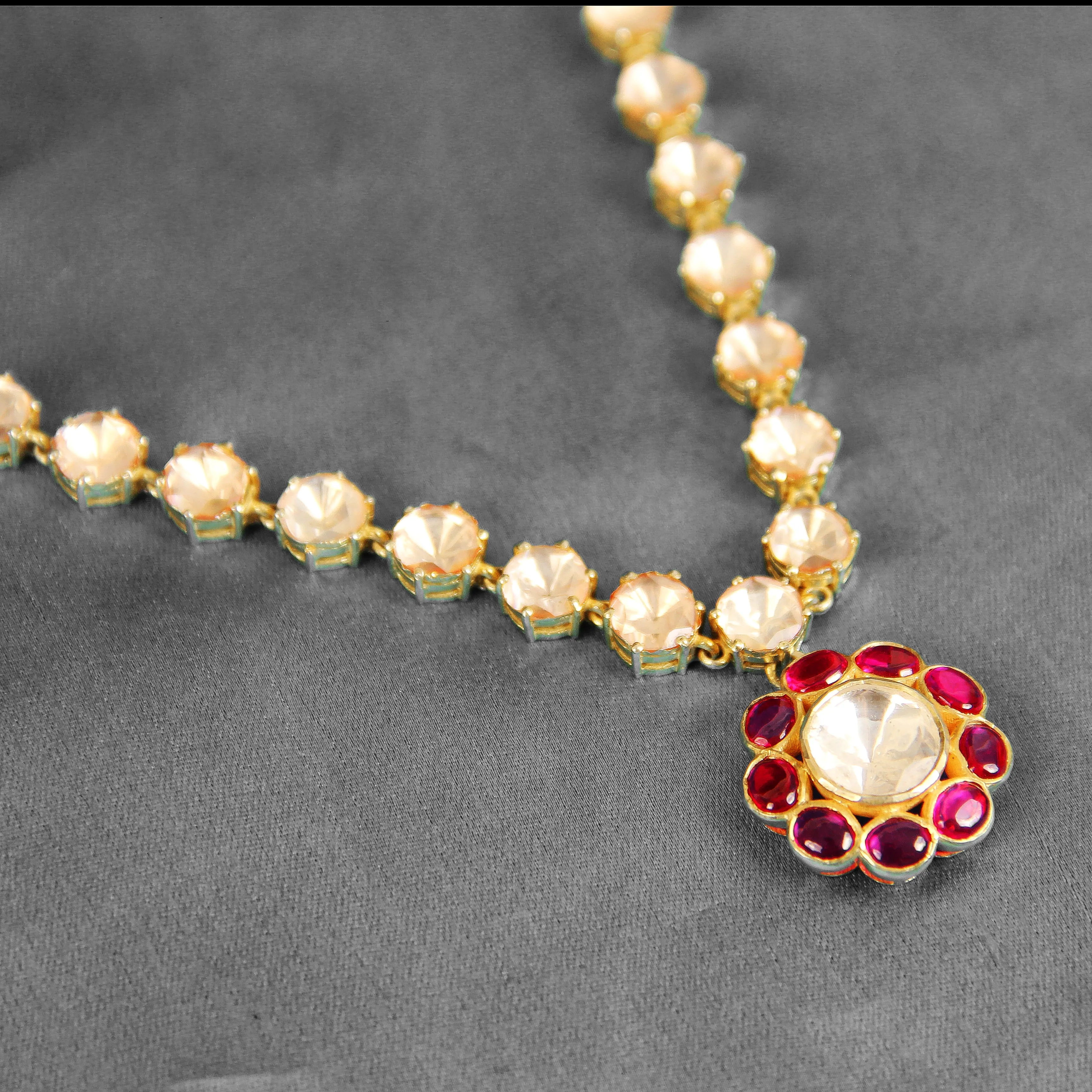 Elegant Gold-Plated Kundan Necklace with Red Stone Pendant