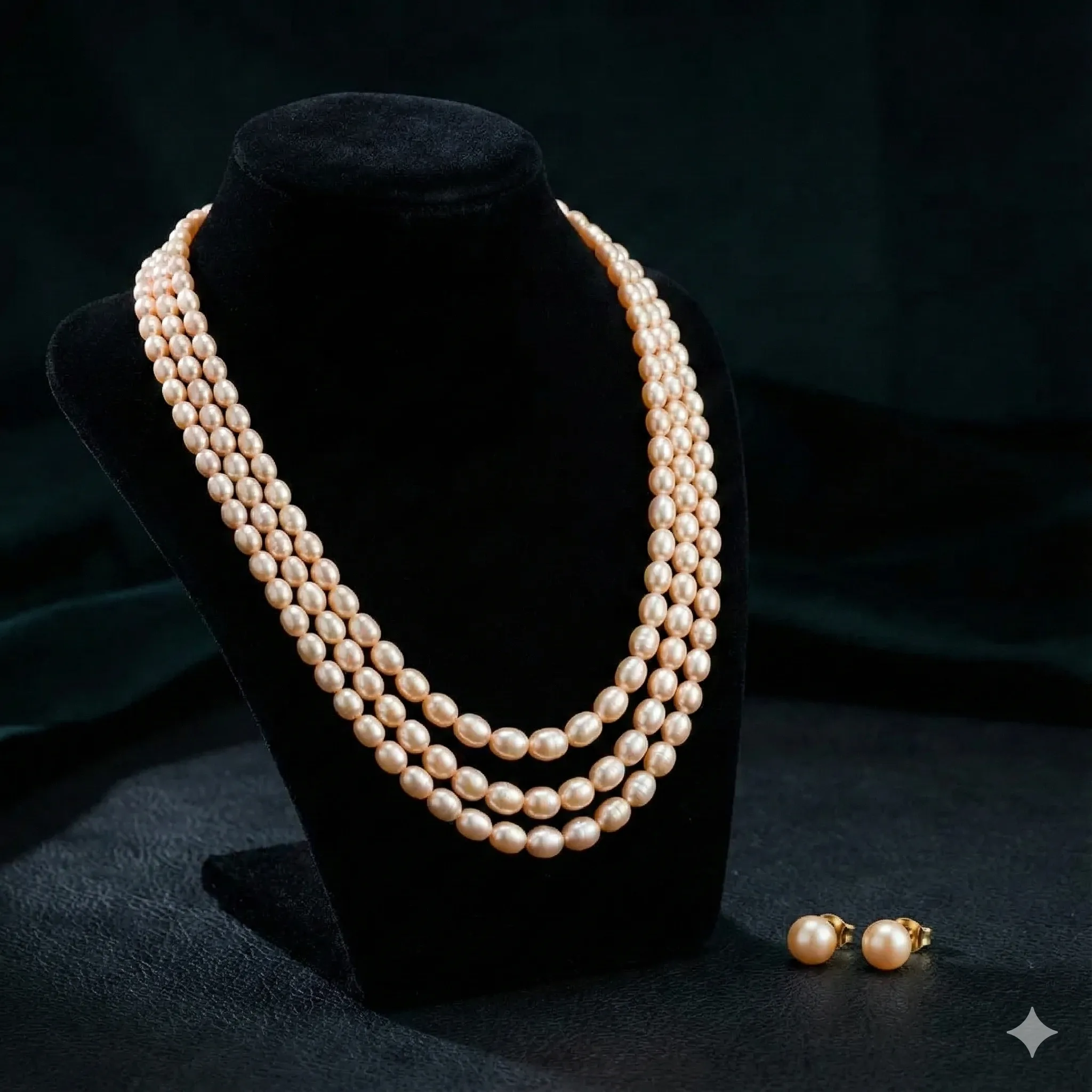 Triple Peach Pearl Necklace