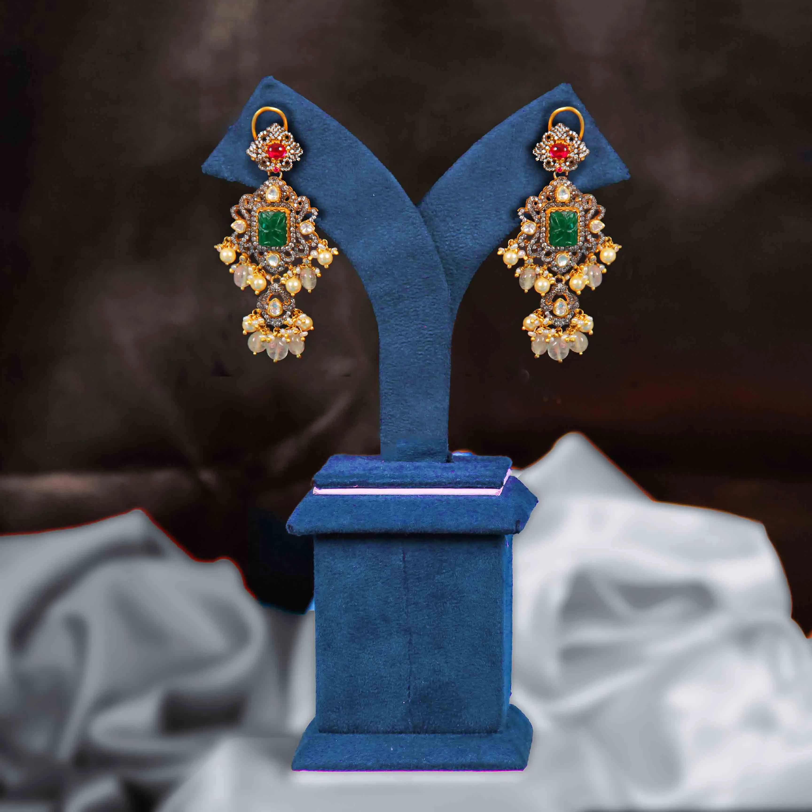 Royal  Moissanite Green Drop Earrings in 925 Silver