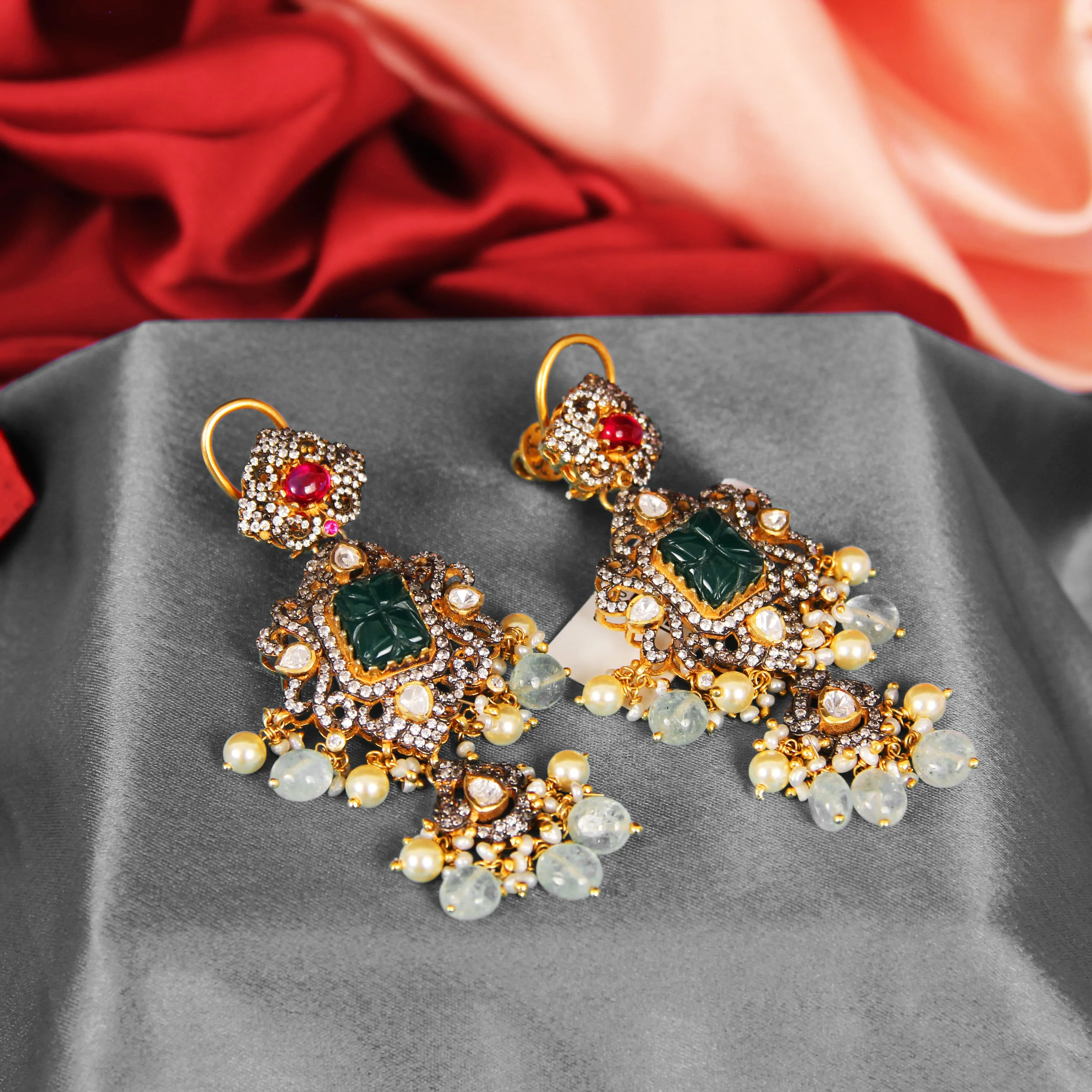 Royal  Moissanite Green Drop Earrings in 925 Silver