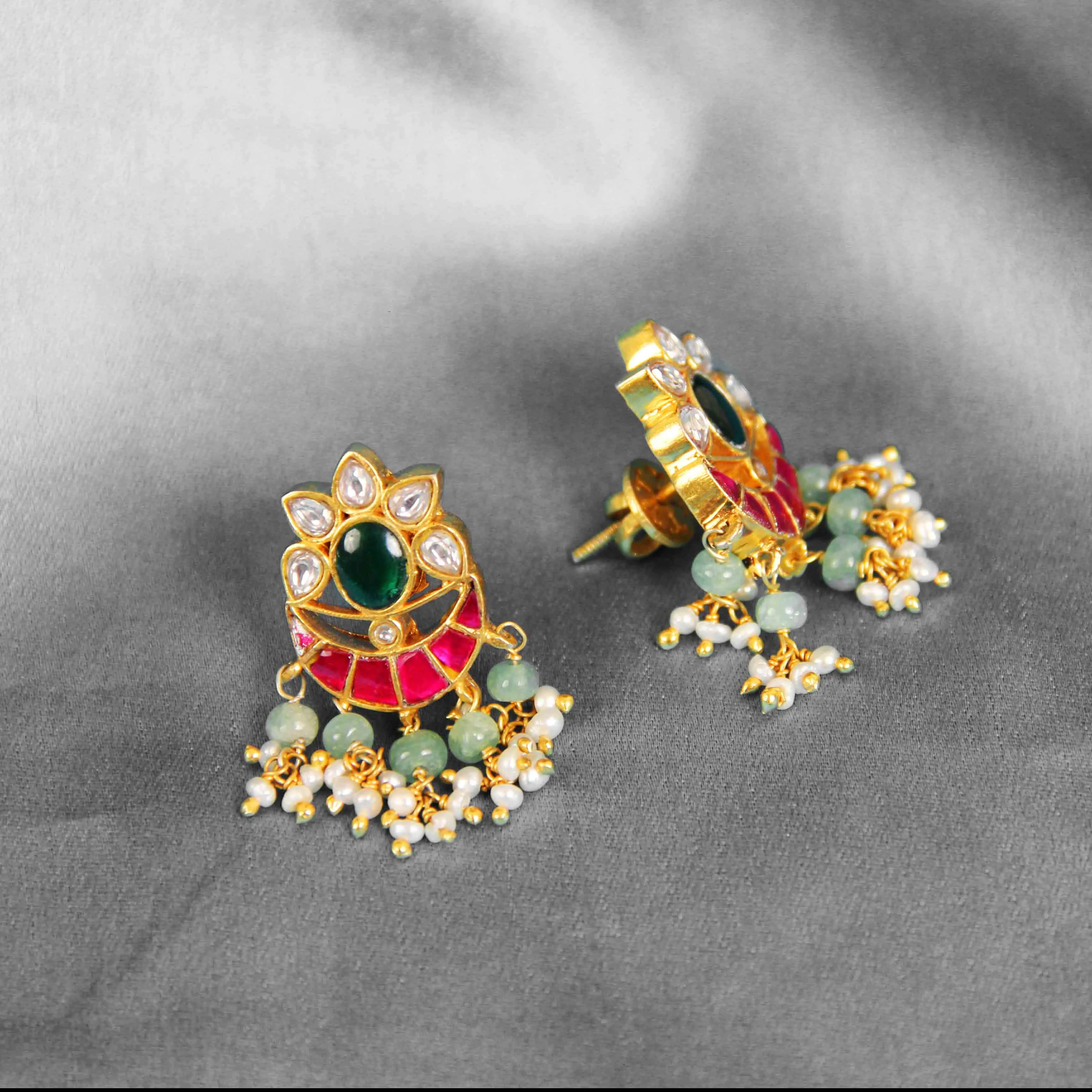 Green Kundan Danglers