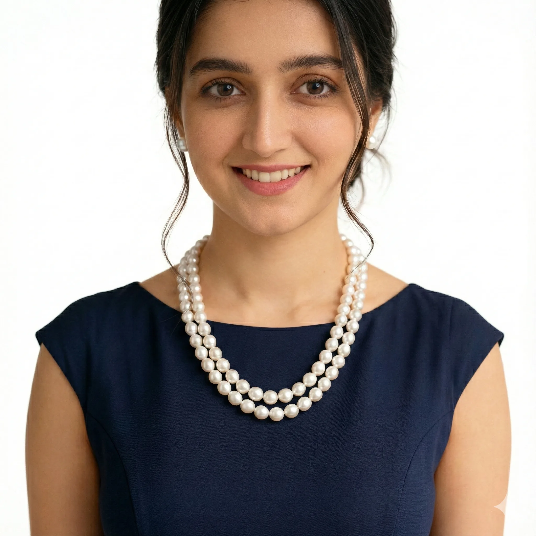 Double White Pearl Necklace
