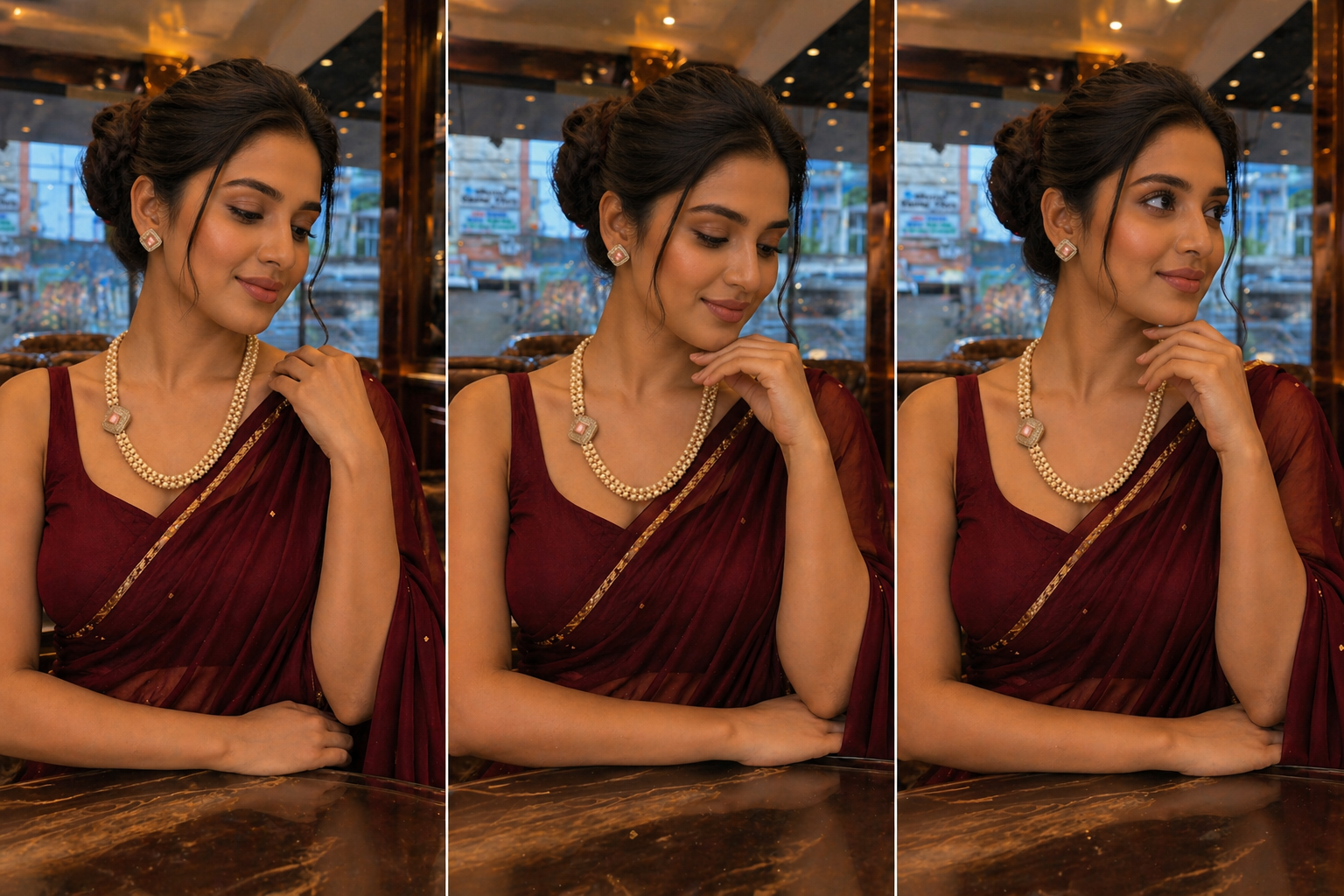 Elegant Pearl Necklace Set with Pink Stone Pendant & Earrings thumbnail 4