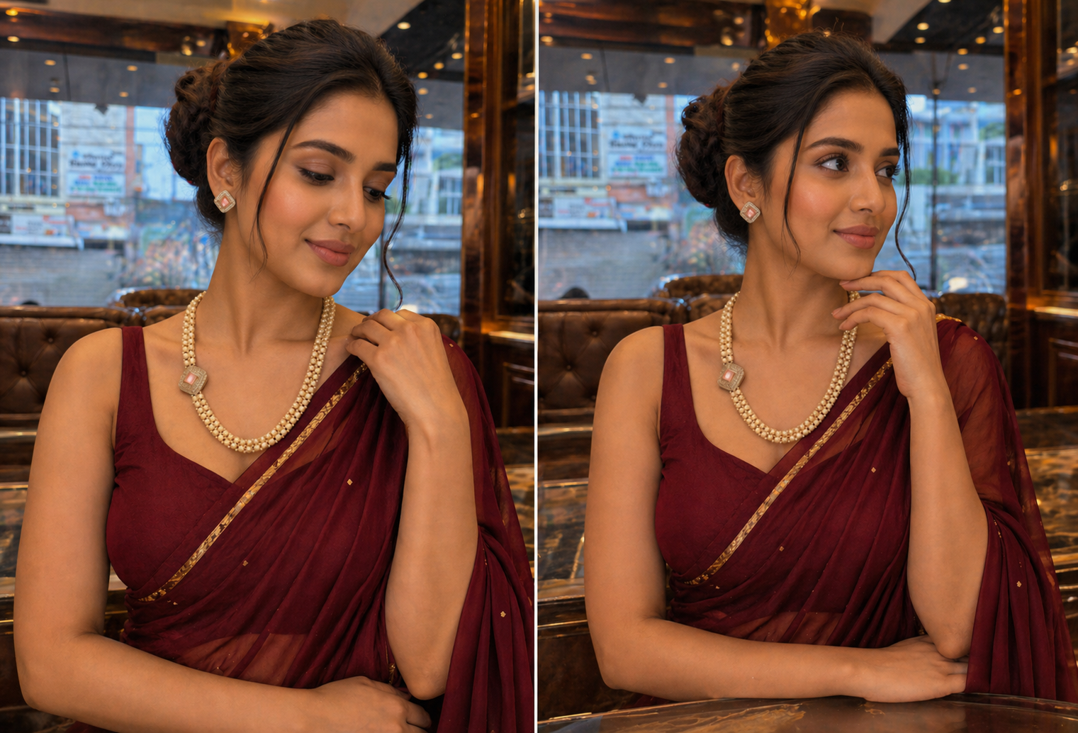 Elegant Pearl Necklace Set with Pink Stone Pendant & Earrings thumbnail 3