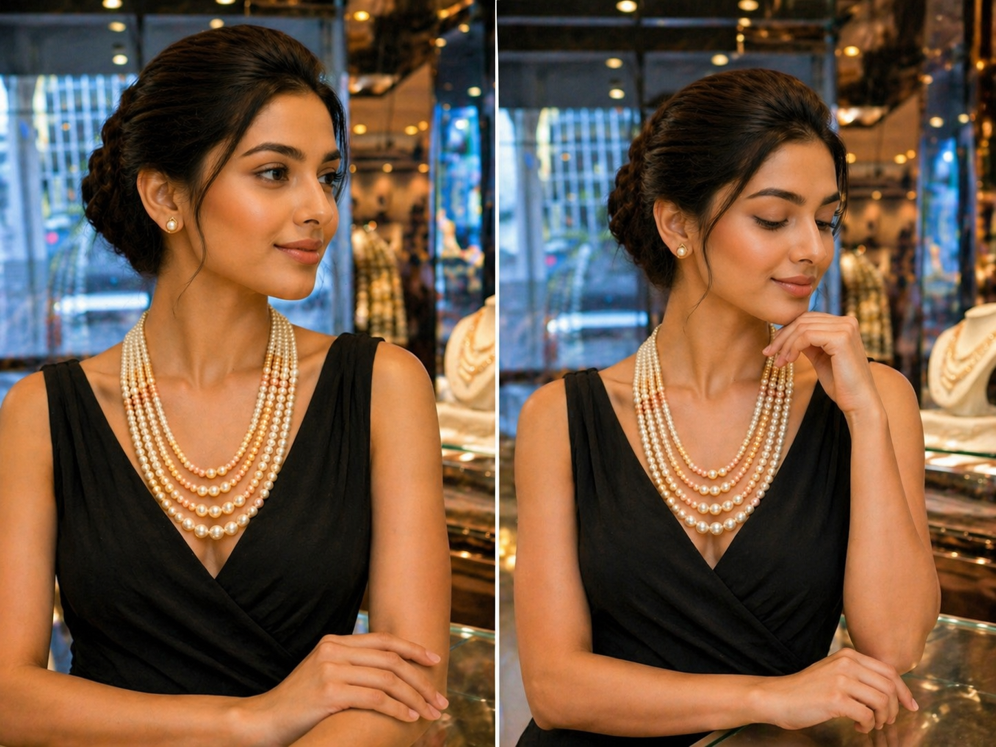 Luxury Multi-Strand Freshwater Pearl Necklace – Cream & Peach Pearls thumbnail 4