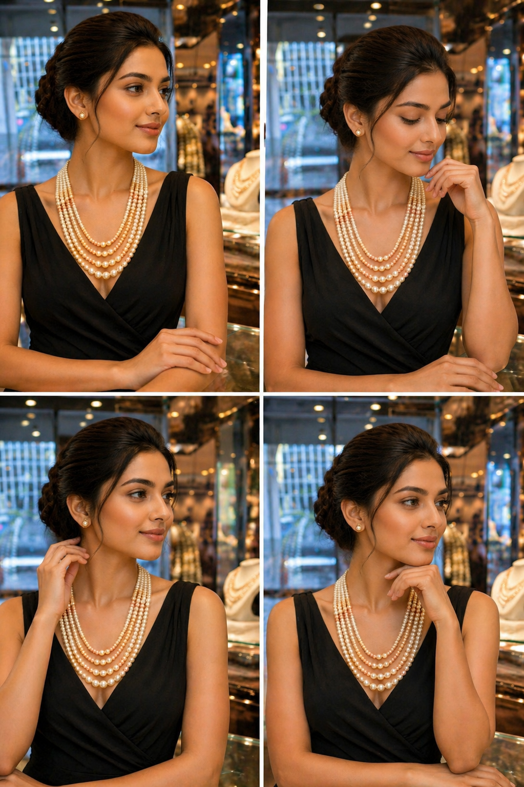 Luxury Multi-Strand Freshwater Pearl Necklace – Cream & Peach Pearls thumbnail 5