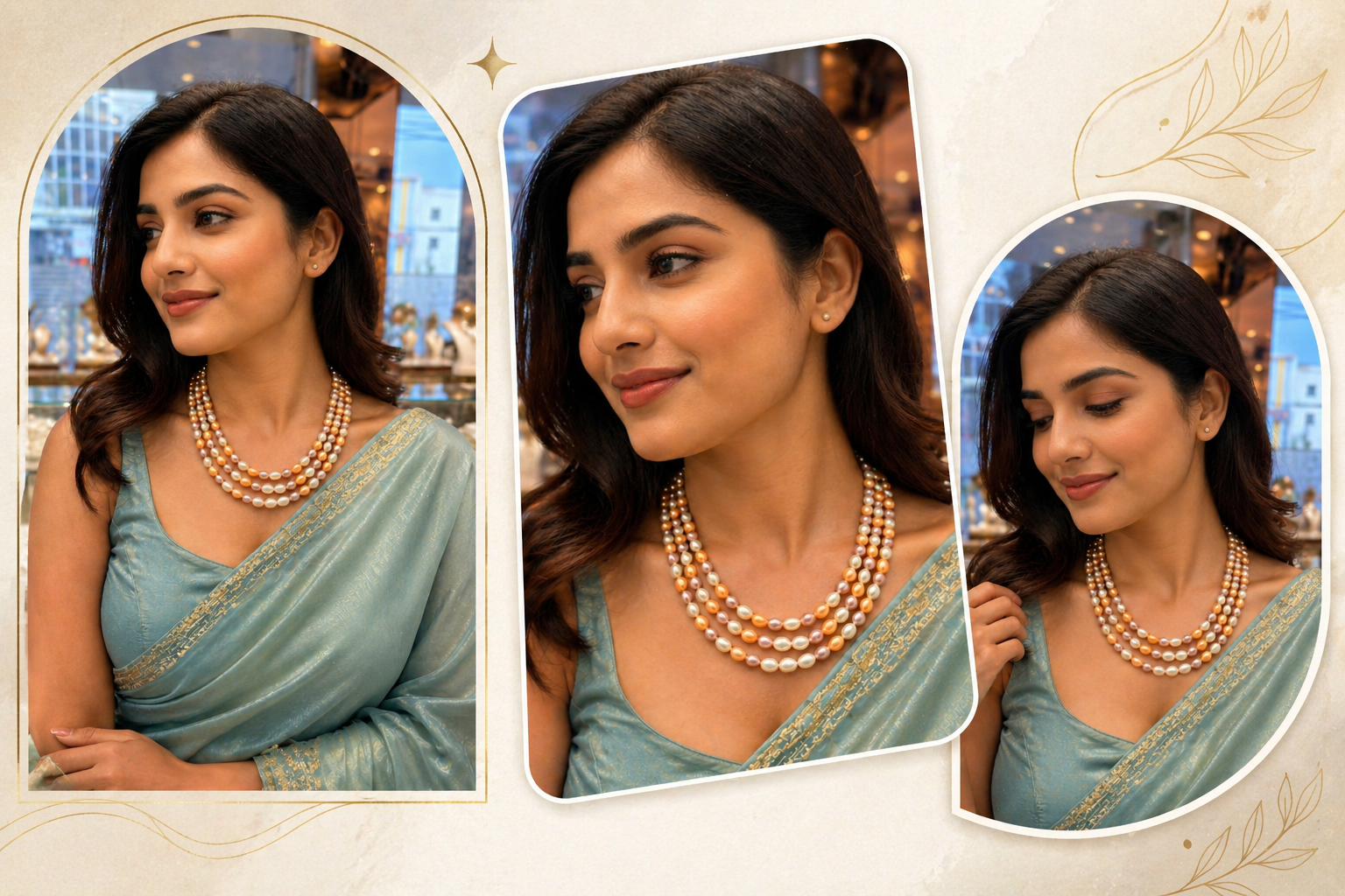 Triple Layer Multicolor Pearl Necklace | Elegant Freshwater Pearl Jewelry thumbnail 5