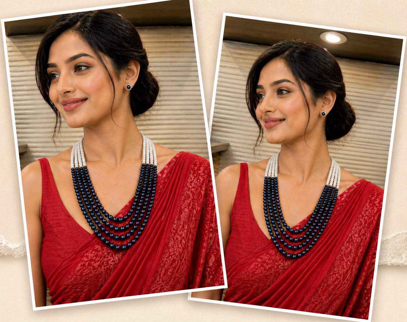 Dual Tone Layered Pearl Necklace Set thumbnail 3