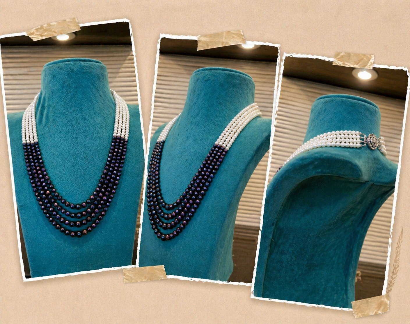 Dual Tone Layered Pearl Necklace Set thumbnail 2