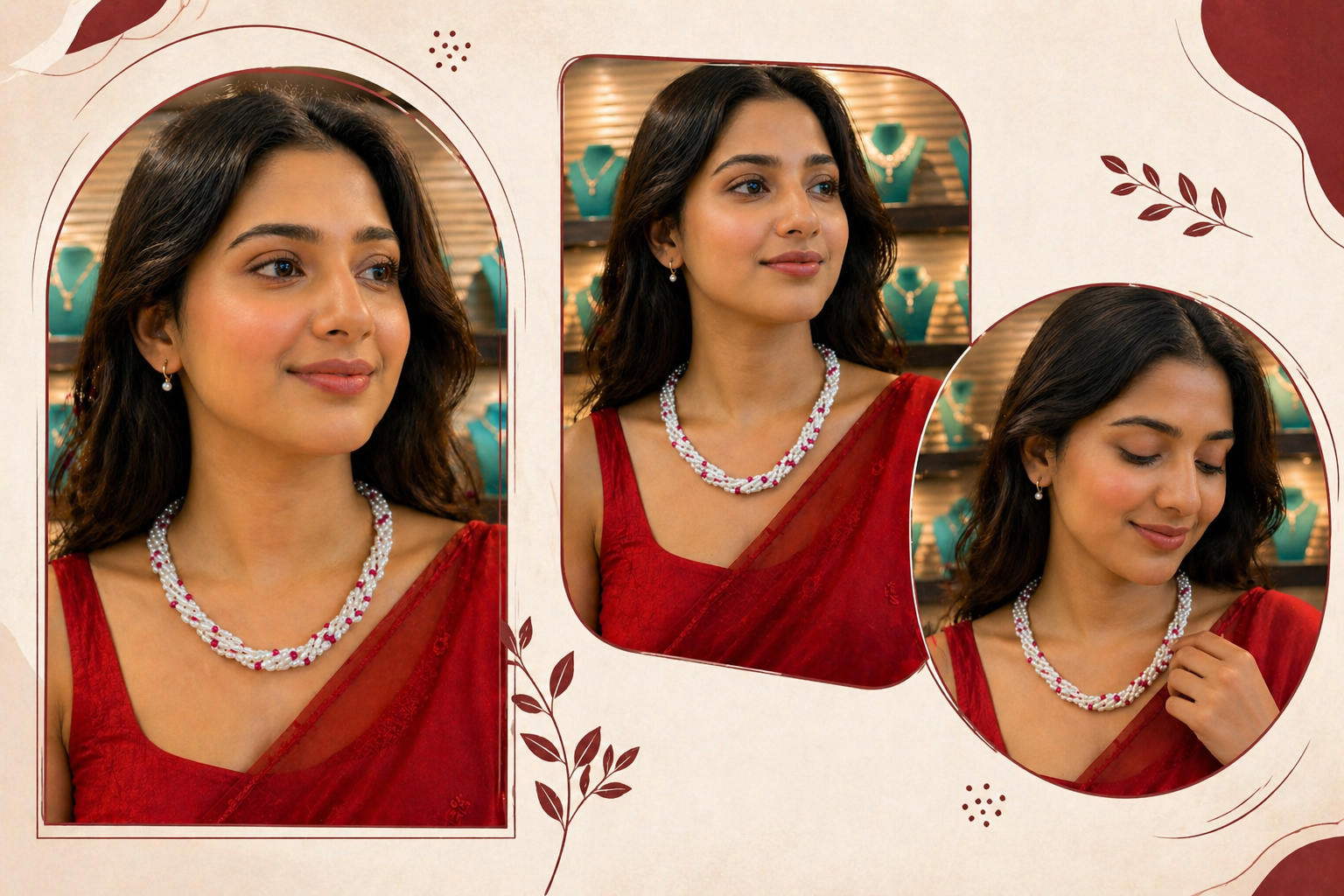 White Pearl Twisted Necklace with Pink Accents thumbnail 5