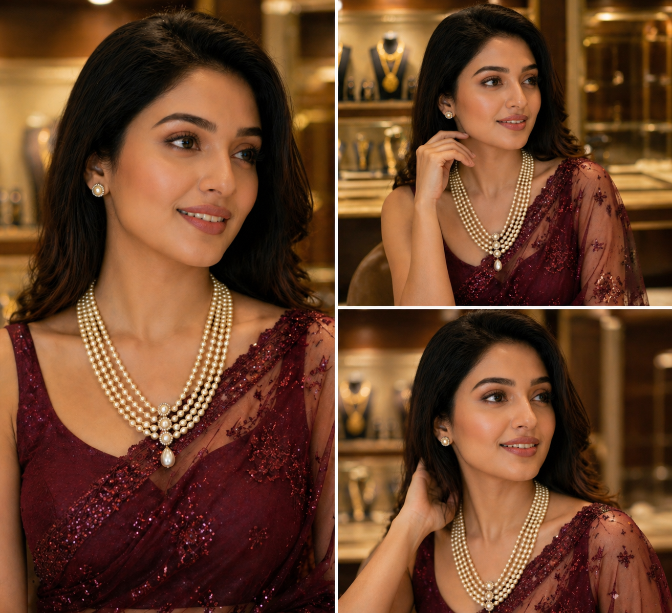 Luxury Multi-Layer Pearl Necklace Set with Earrings thumbnail 5