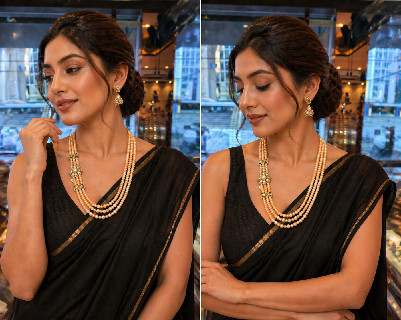 Elegant Multi-Layer Pearl Necklace Set with Earrings thumbnail 5