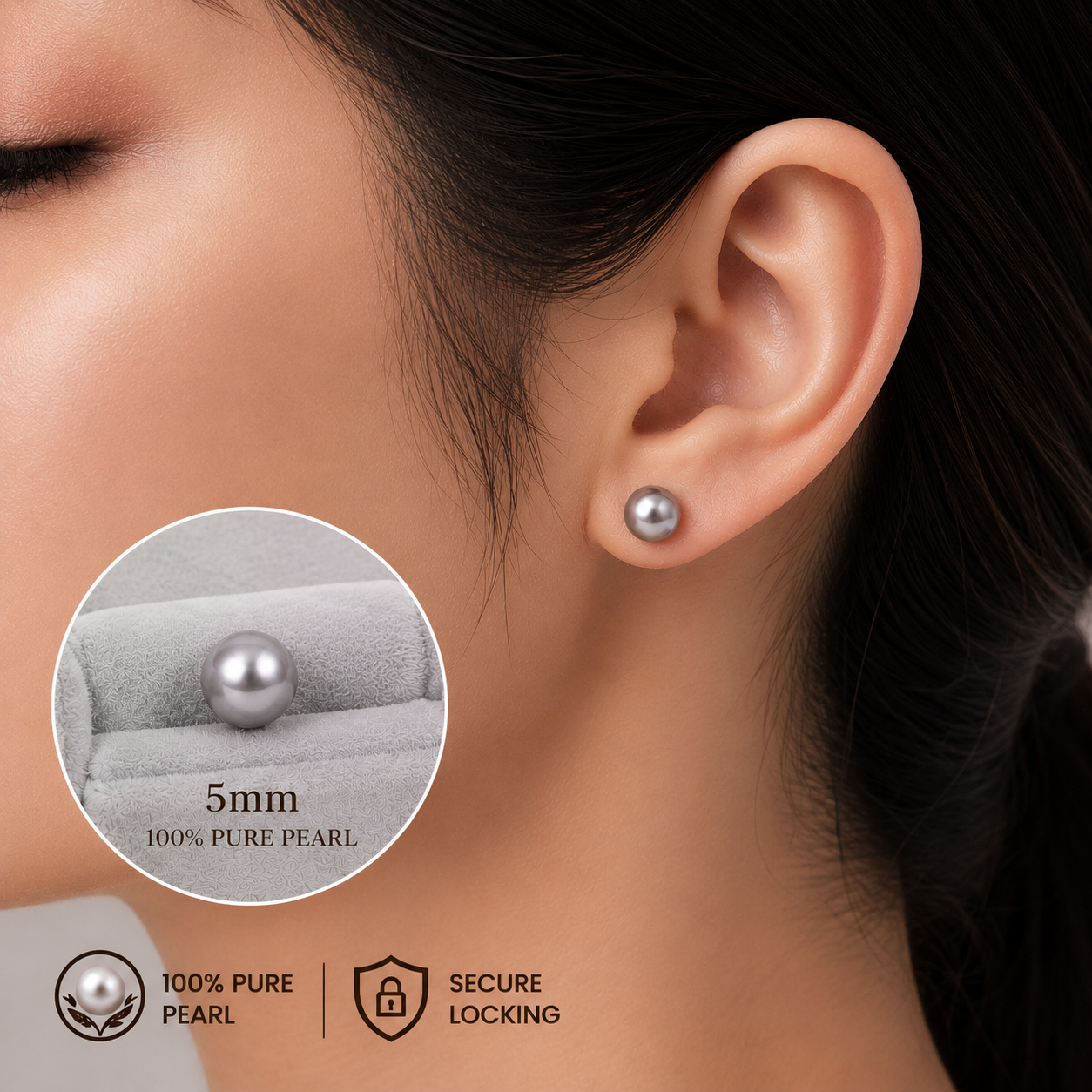 Gautham Jewellers 100% Pure Pearl Stud Earrings Set thumbnail 3