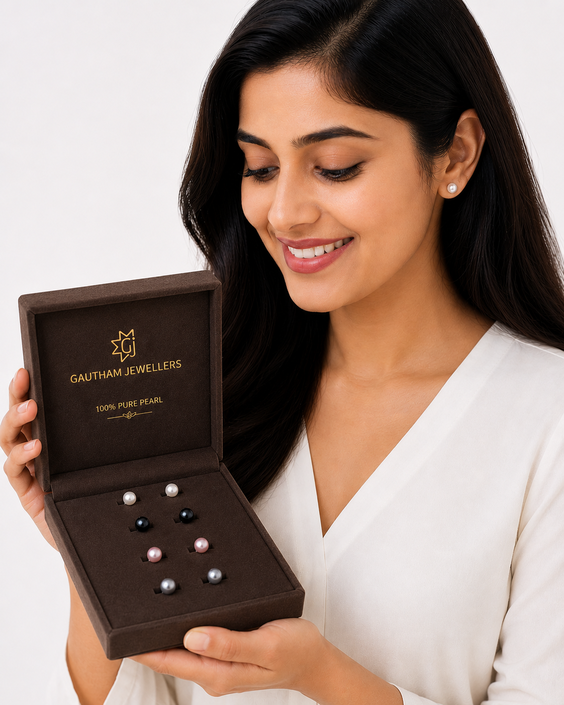 Gautham Jewellers 100% Pure Pearl Stud Earrings Set thumbnail 2