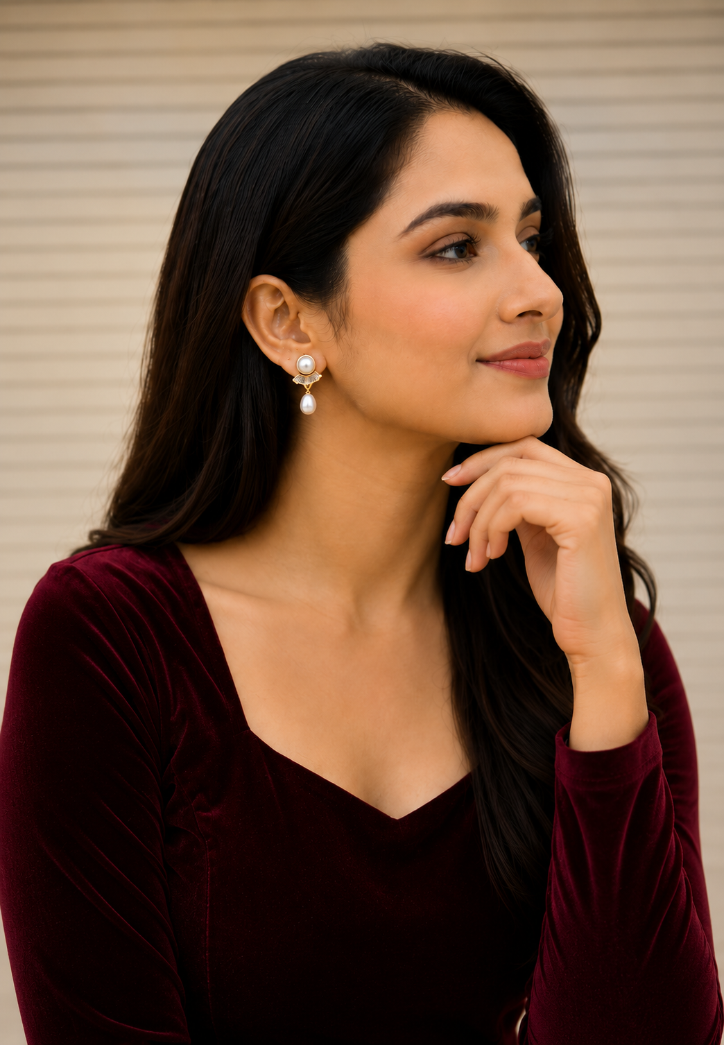 Elegant Pearl Drop Earrings with Gold Finish thumbnail 3