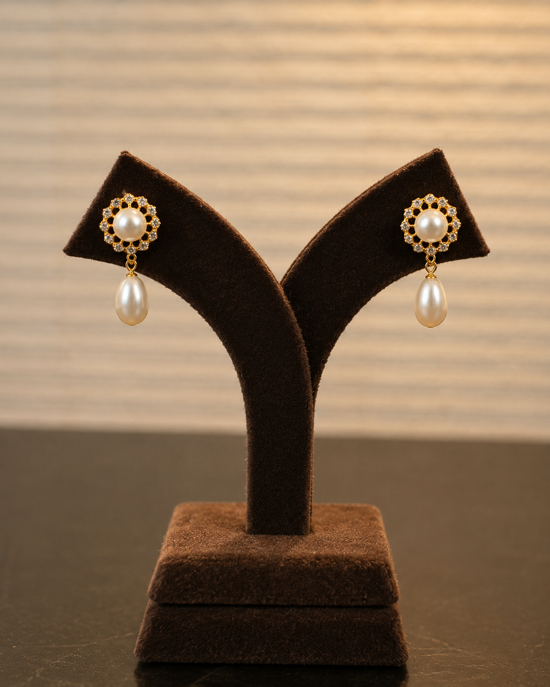 Elegant Pearl Drop Earrings with Crystal Halo Design thumbnail 5